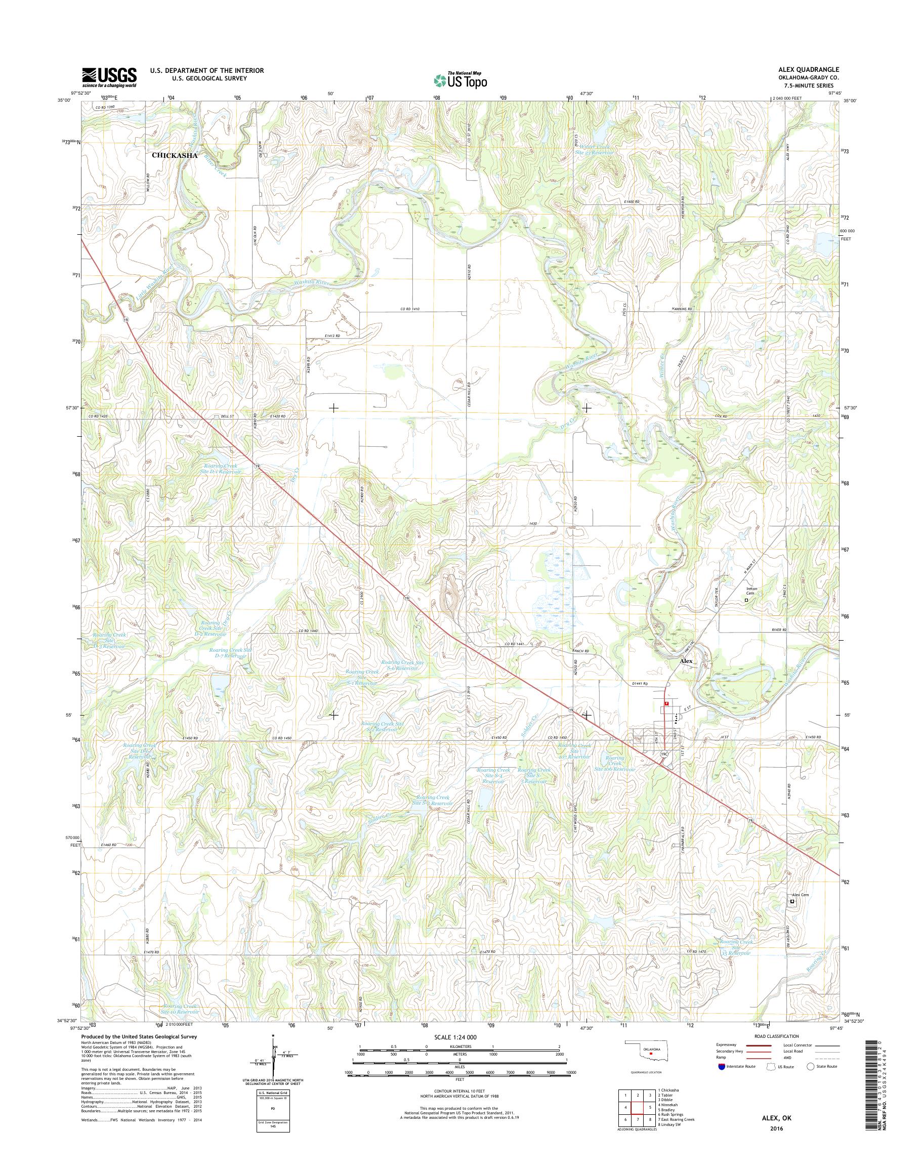 MyTopo Alex, Oklahoma USGS Quad Topo Map