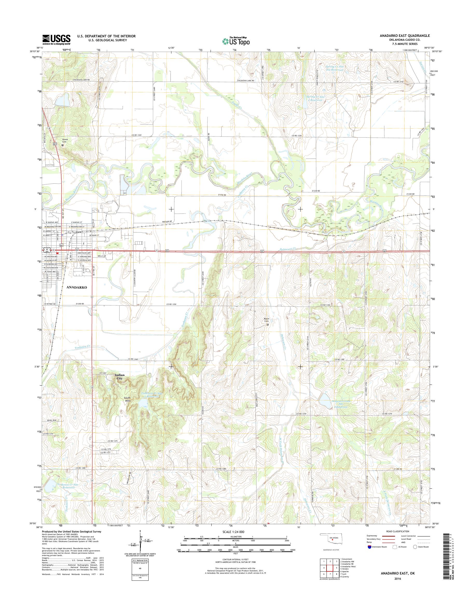 MyTopo Anadarko East, Oklahoma USGS Quad Topo Map
