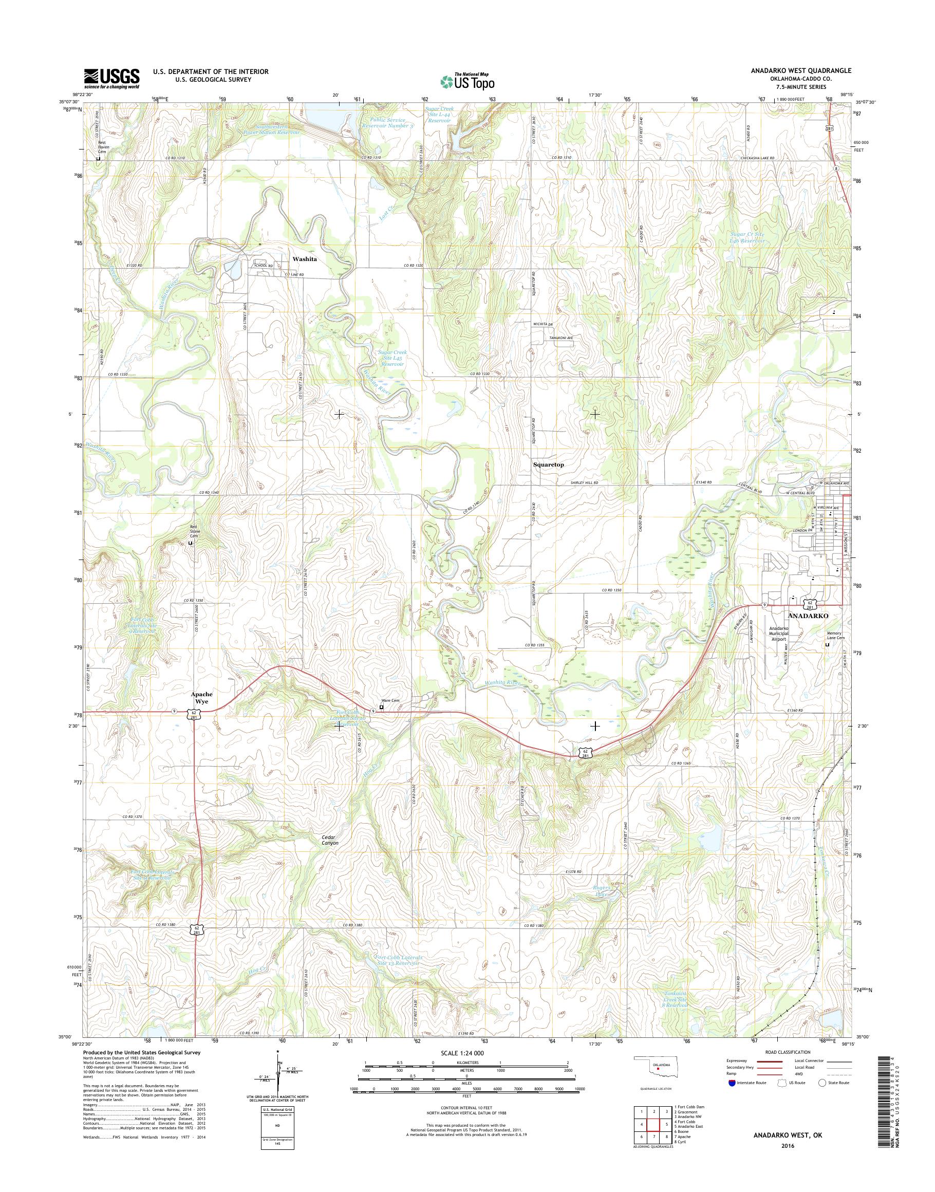 MyTopo Anadarko West, Oklahoma USGS Quad Topo Map