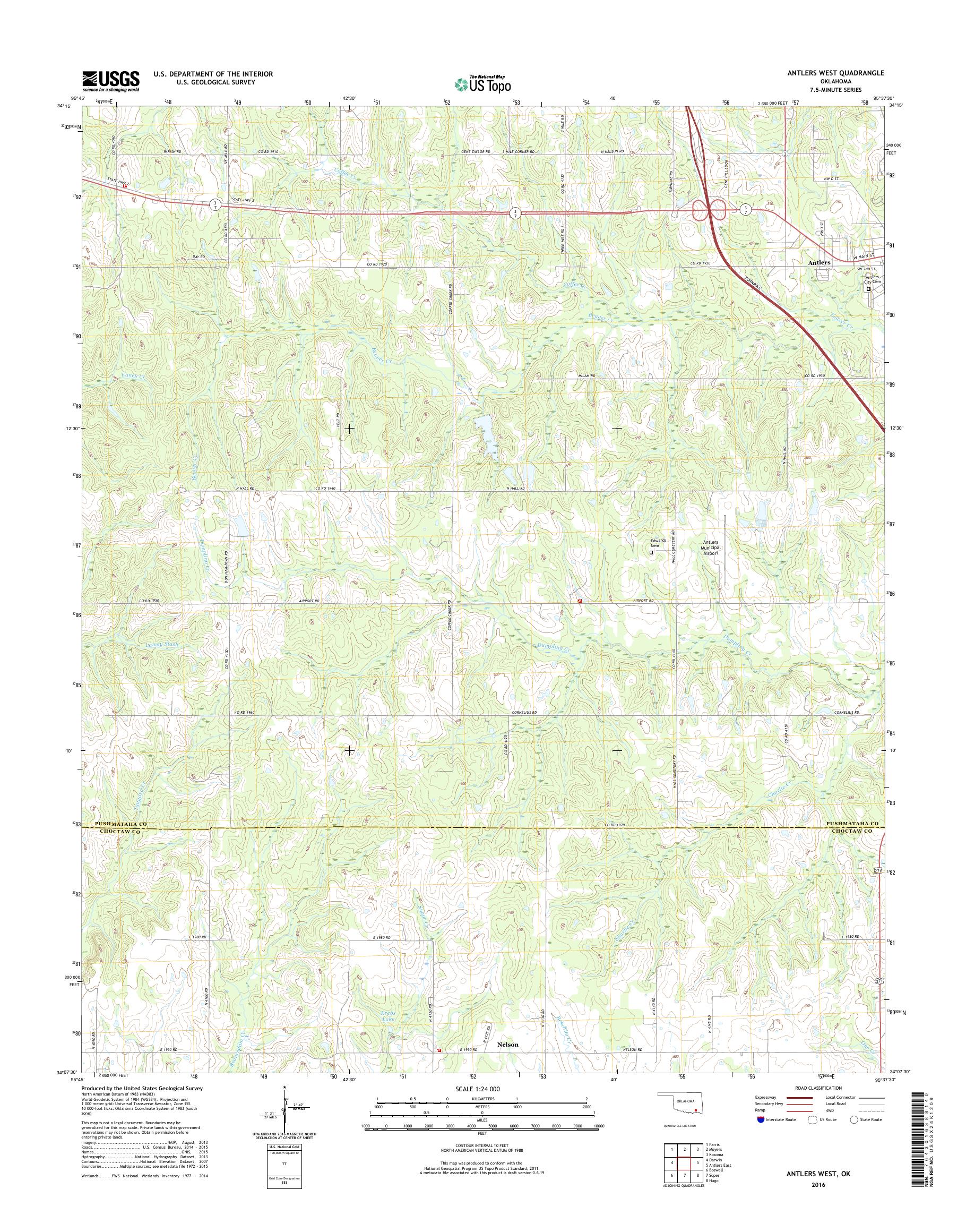 MyTopo Antlers West, Oklahoma USGS Quad Topo Map