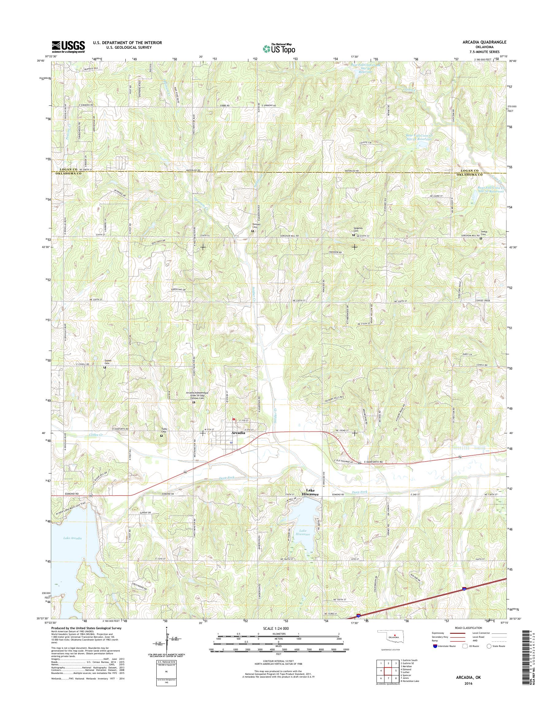 MyTopo Arcadia, Oklahoma USGS Quad Topo Map