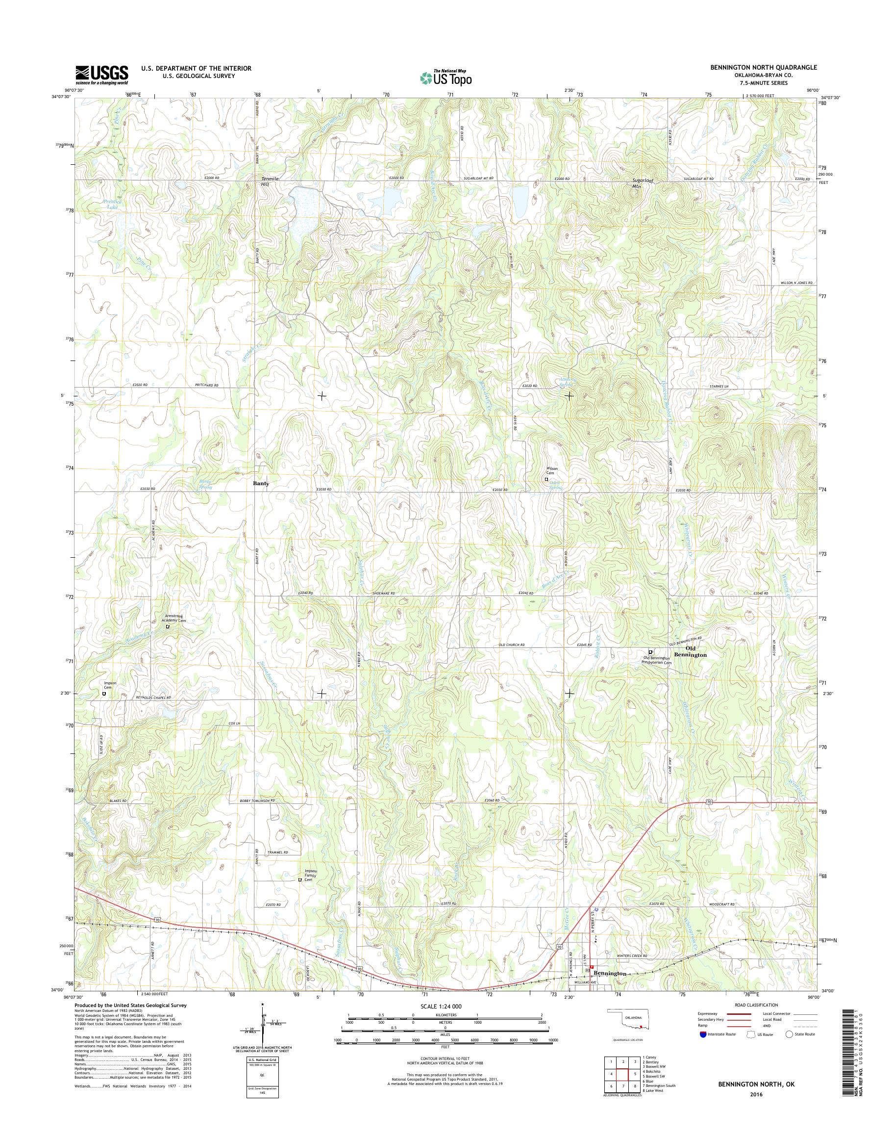 MyTopo Bennington North, Oklahoma USGS Quad Topo Map