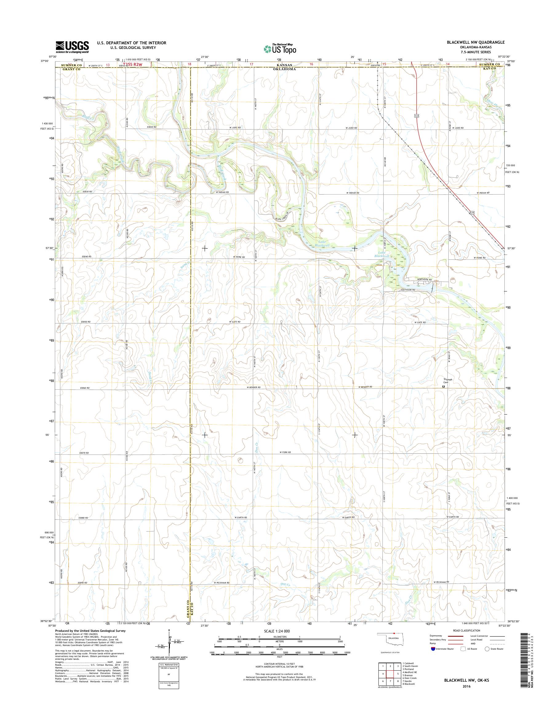 MyTopo Blackwell NW, Oklahoma USGS Quad Topo Map