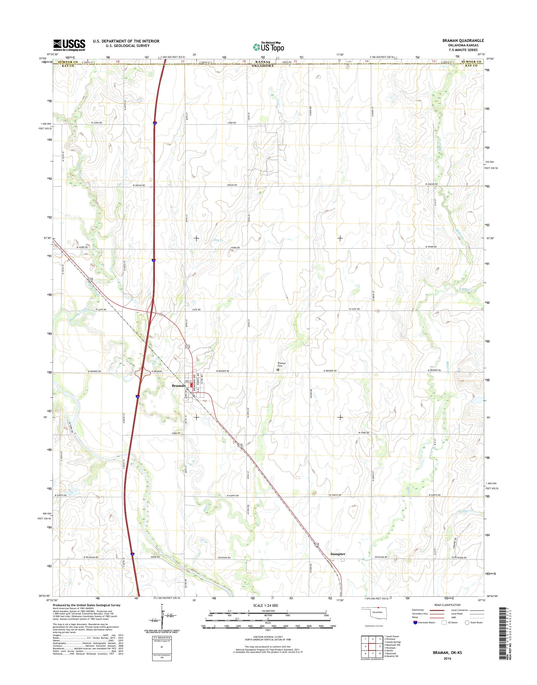 MyTopo Braman, Oklahoma USGS Quad Topo Map