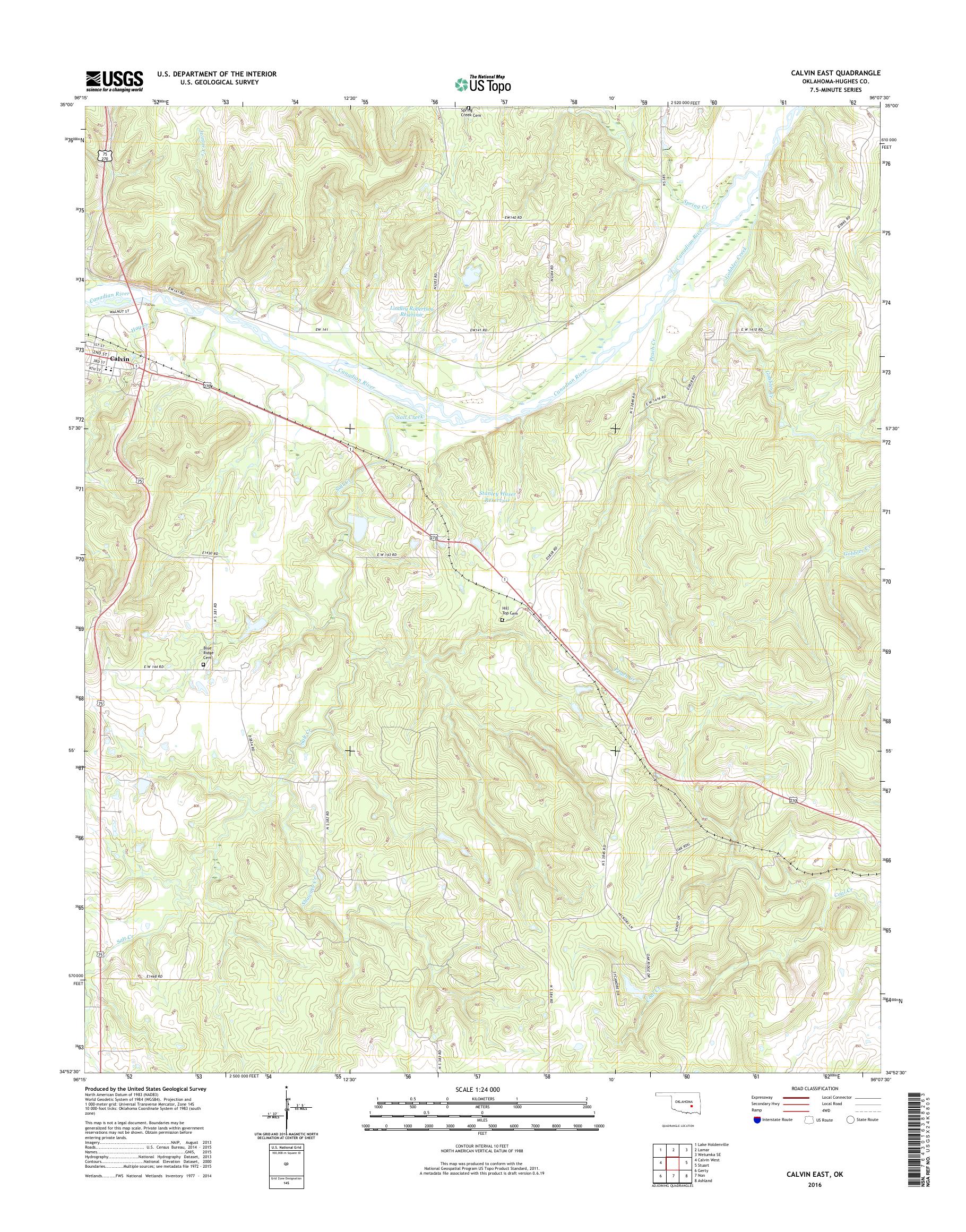 MyTopo Calvin East, Oklahoma USGS Quad Topo Map