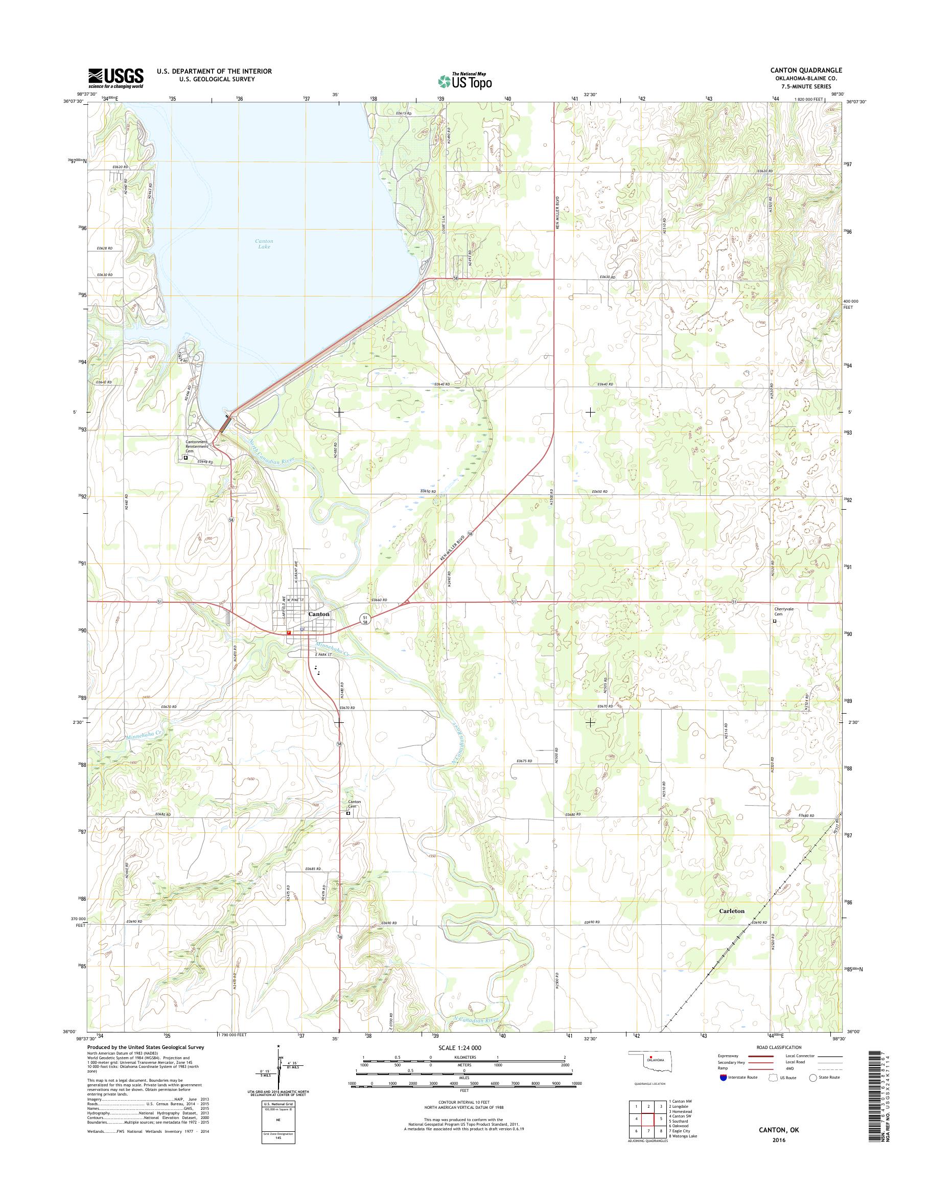 MyTopo Canton, Oklahoma USGS Quad Topo Map