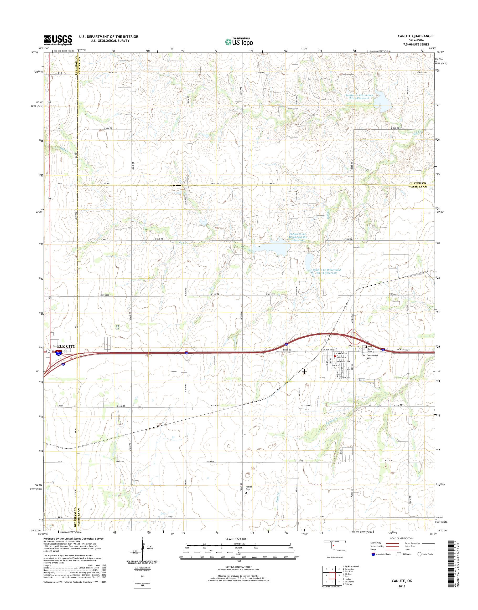 MyTopo Canute, Oklahoma USGS Quad Topo Map