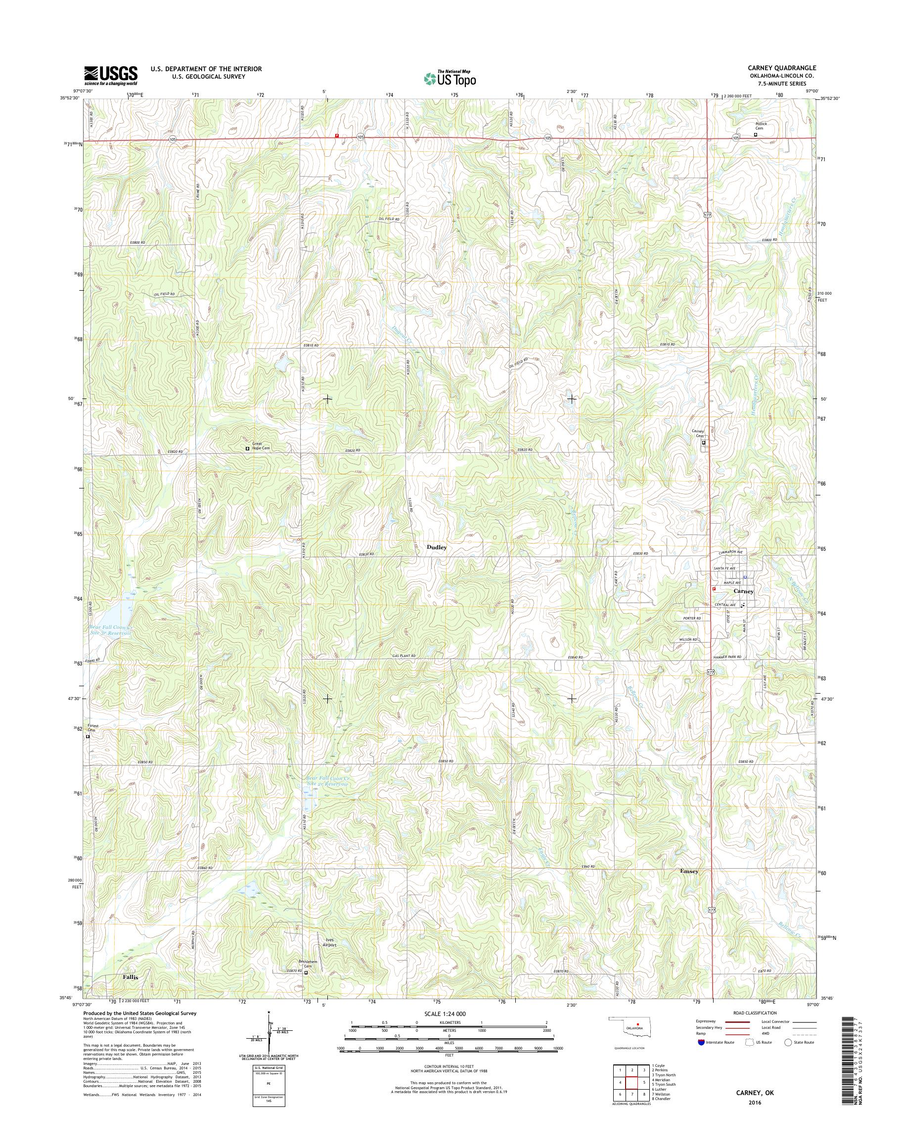 MyTopo Carney, Oklahoma USGS Quad Topo Map