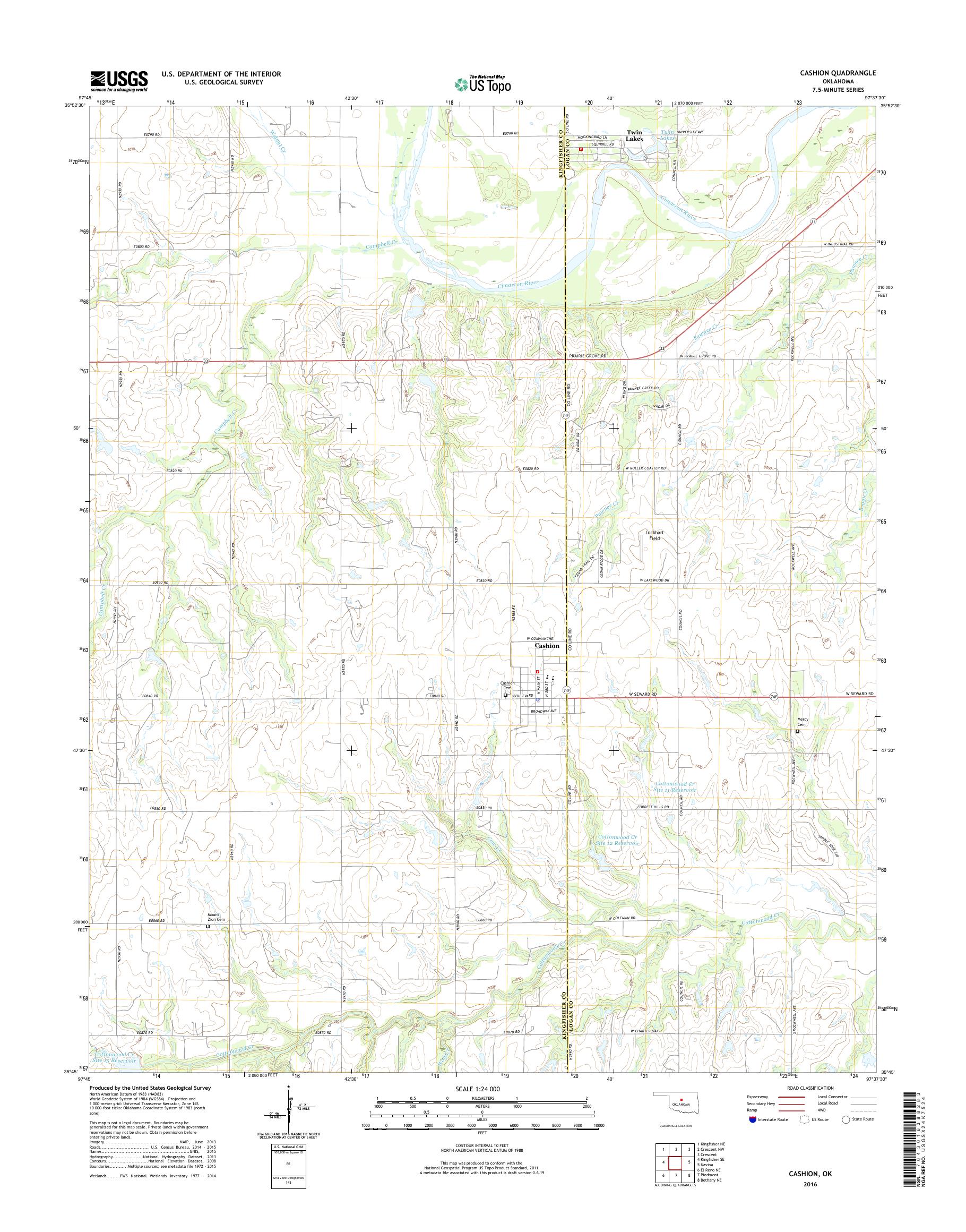 MyTopo Cashion, Oklahoma USGS Quad Topo Map
