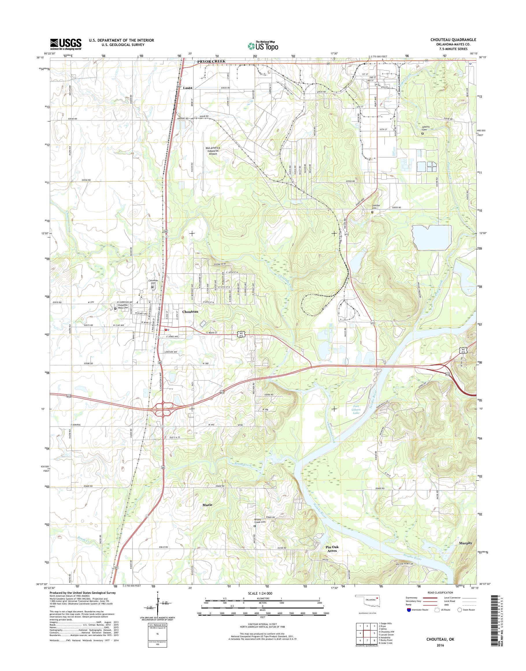 MyTopo Chouteau, Oklahoma USGS Quad Topo Map