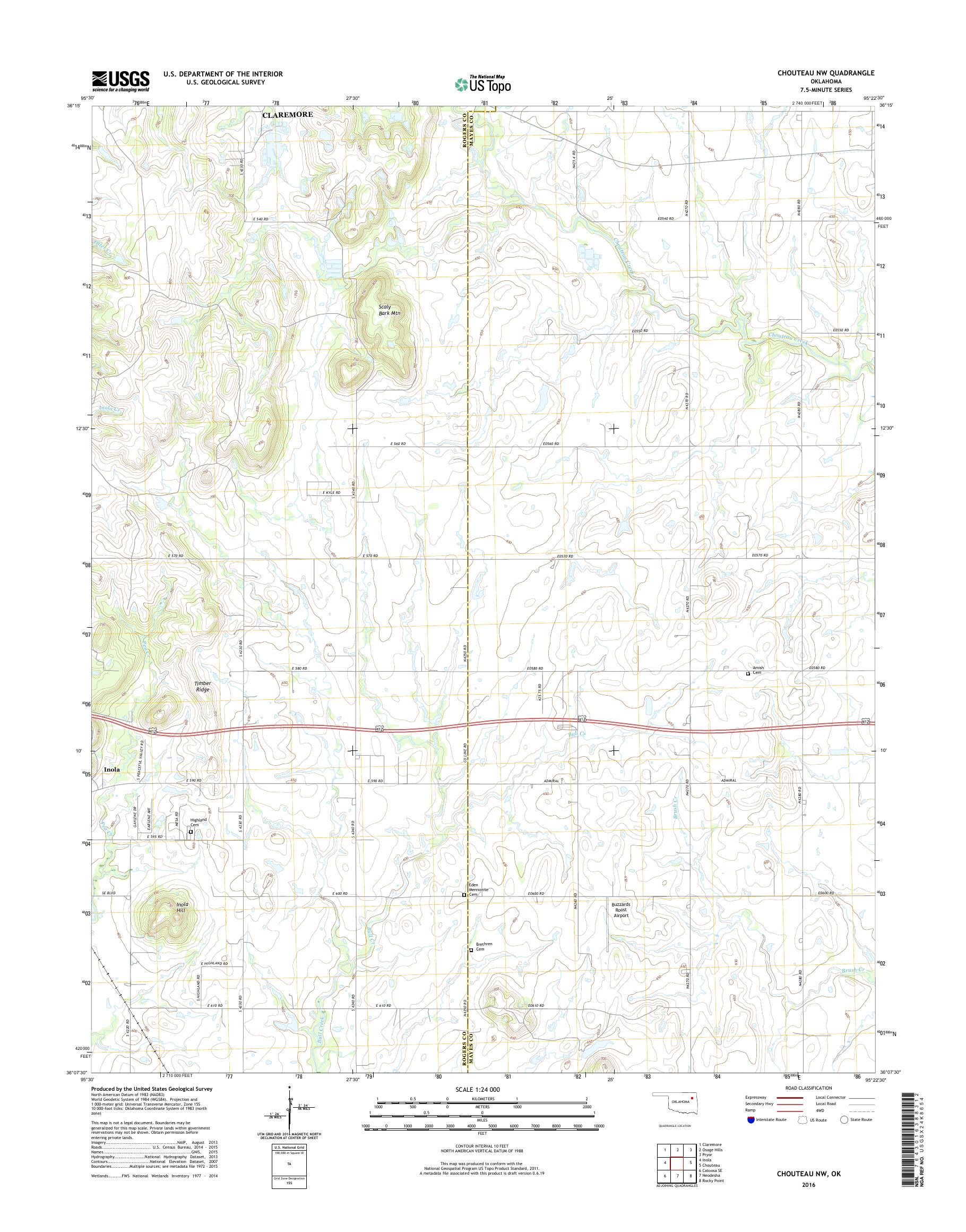 MyTopo Chouteau NW, Oklahoma USGS Quad Topo Map