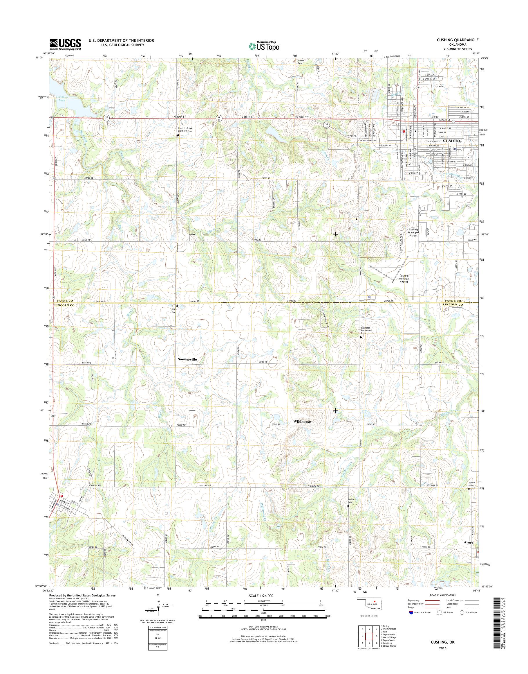 MyTopo Cushing, Oklahoma USGS Quad Topo Map
