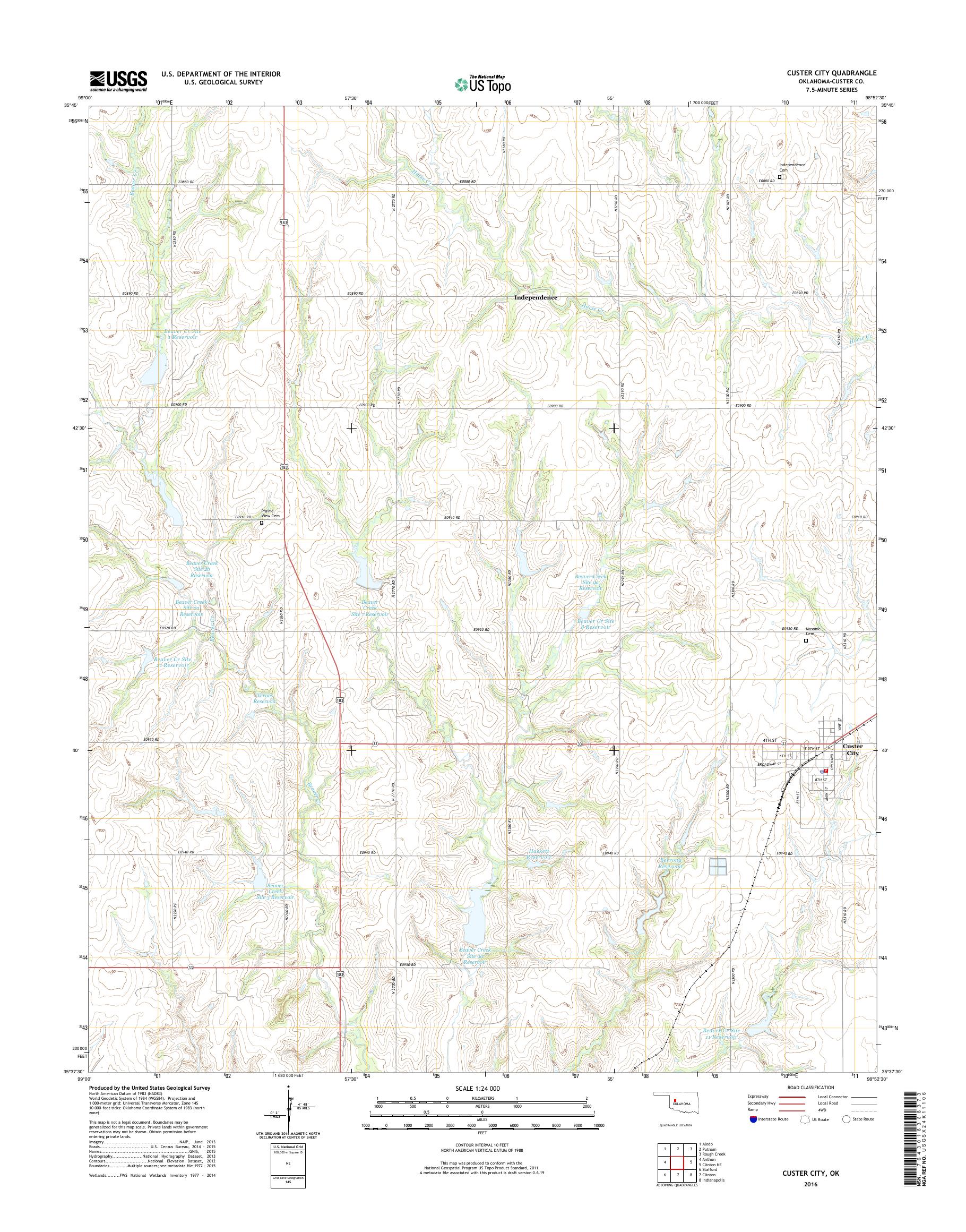 MyTopo Custer City, Oklahoma USGS Quad Topo Map