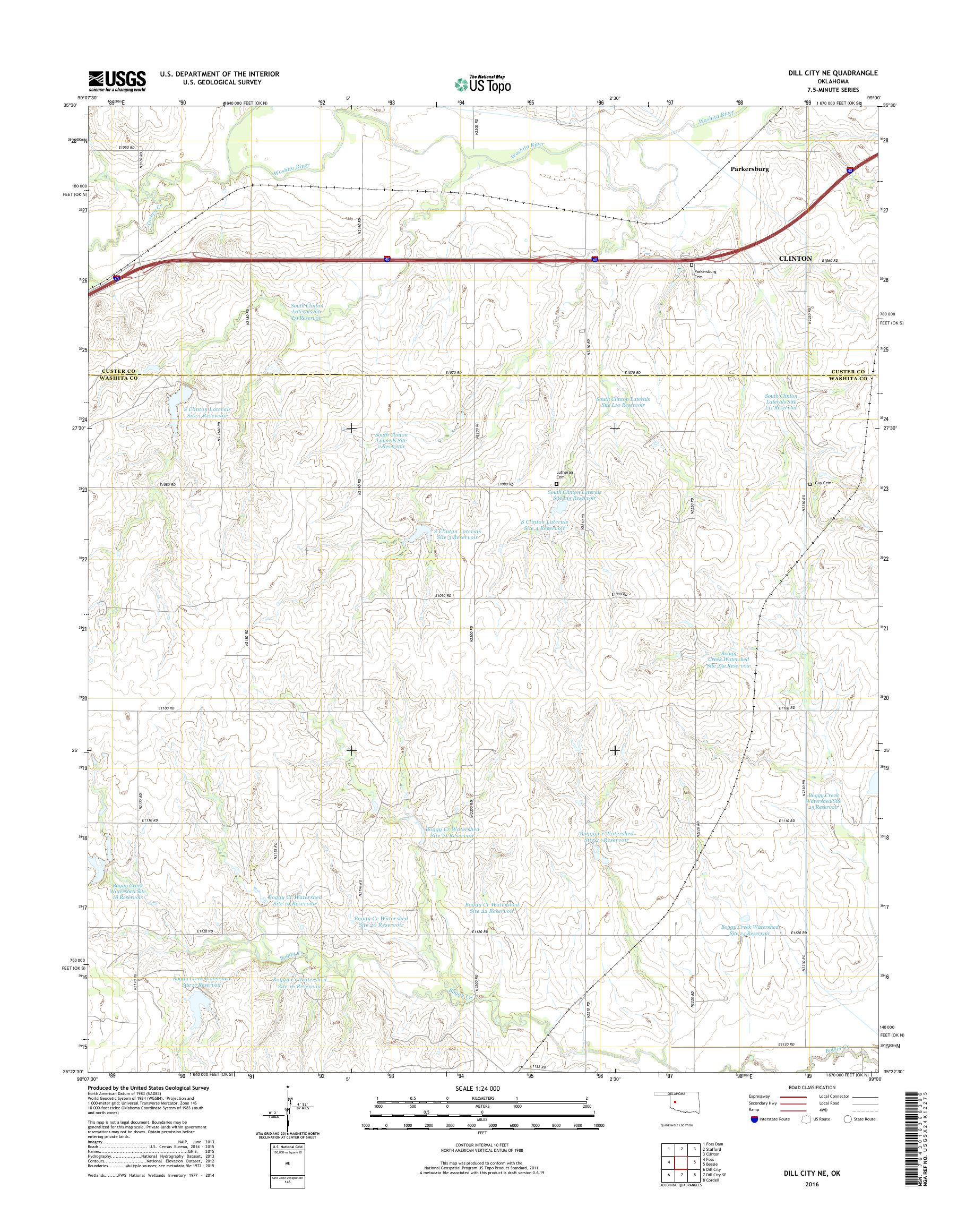 MyTopo Dill City NE, Oklahoma USGS Quad Topo Map