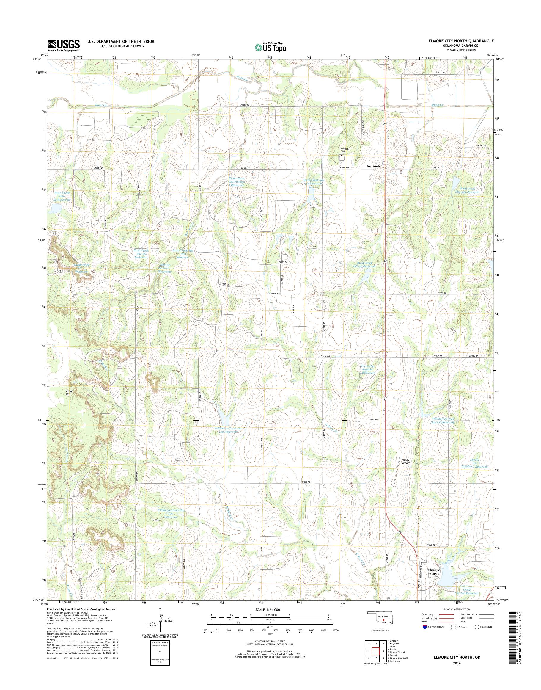 MyTopo Elmore City North, Oklahoma USGS Quad Topo Map