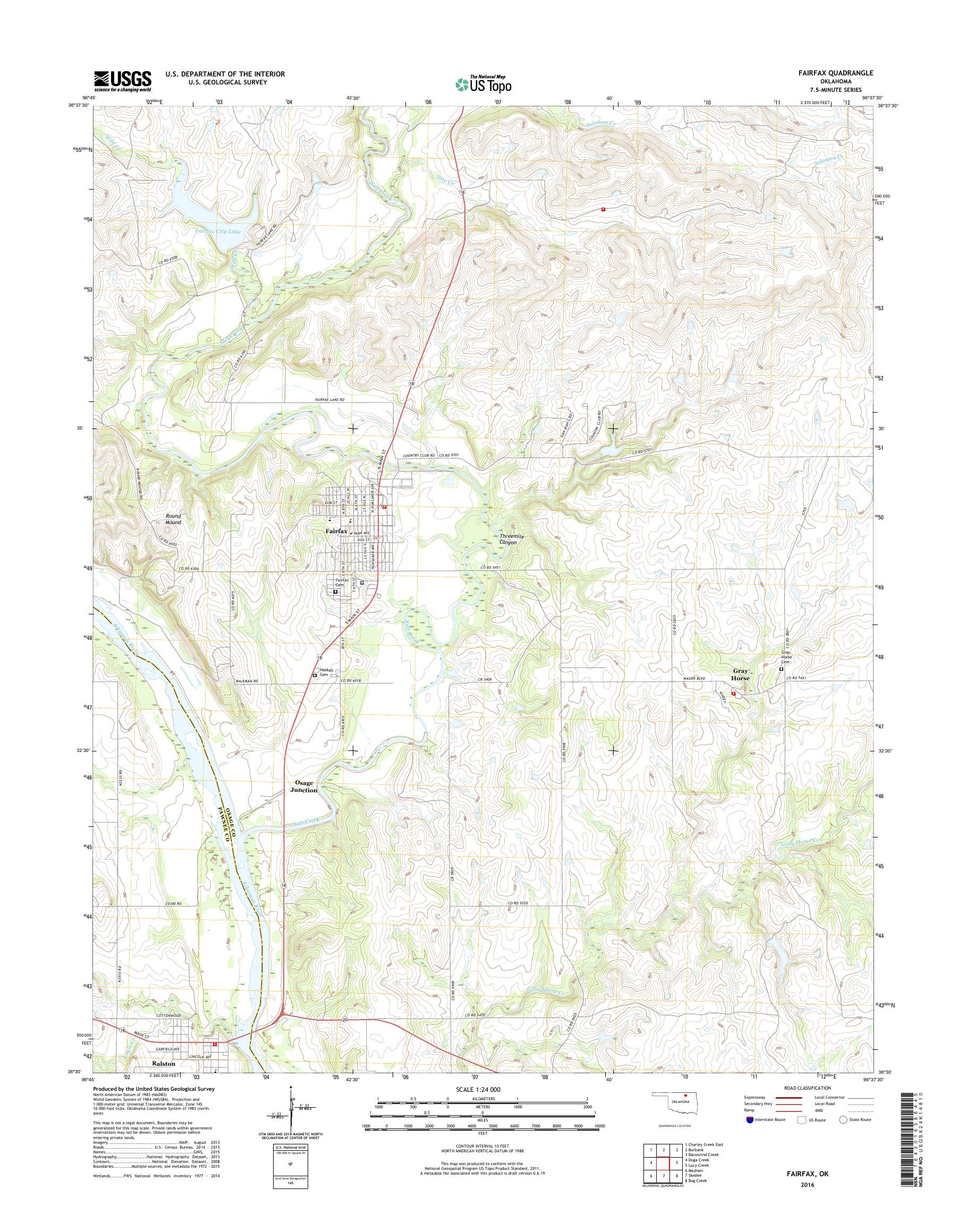 MyTopo Fairfax, Oklahoma USGS Quad Topo Map