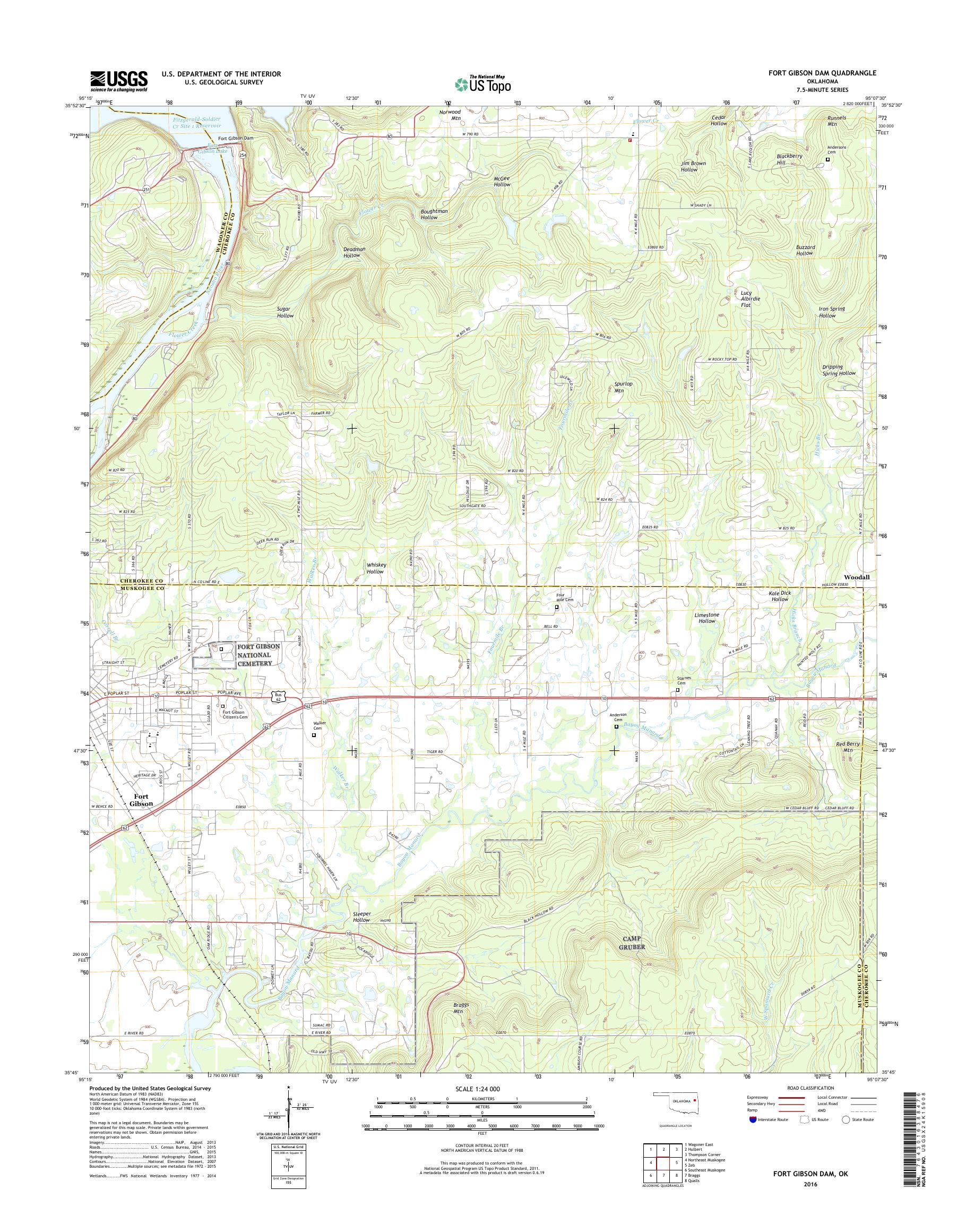 MyTopo Fort Gibson Dam, Oklahoma USGS Quad Topo Map