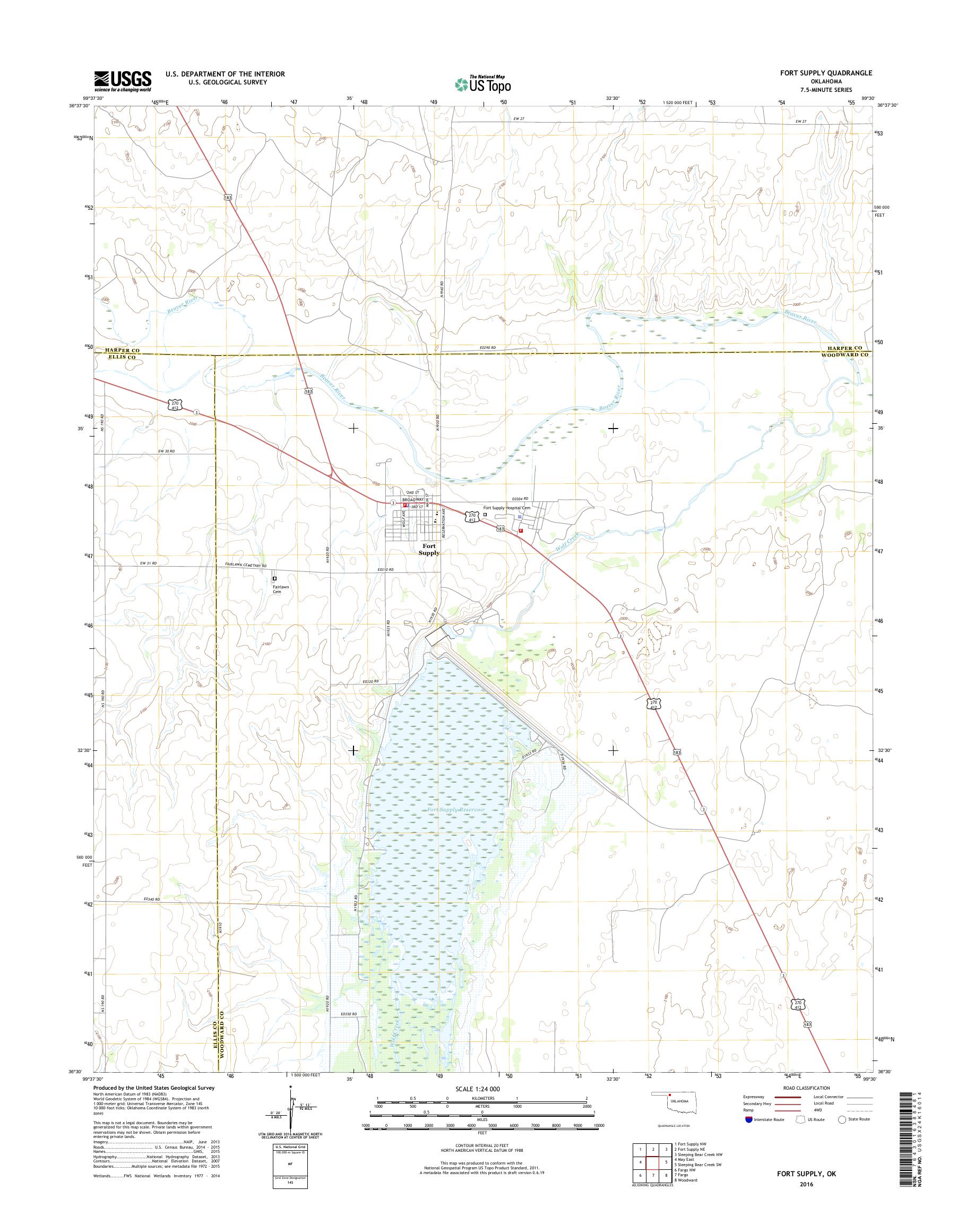 MyTopo Fort Supply, Oklahoma USGS Quad Topo Map