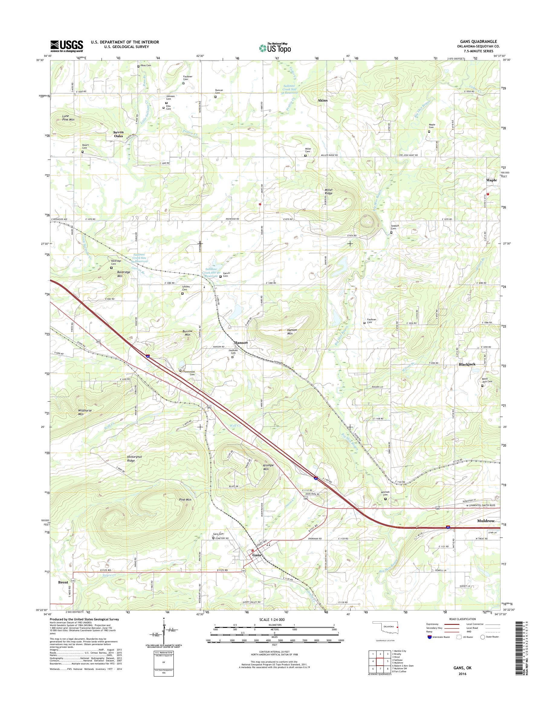 MyTopo Gans, Oklahoma USGS Quad Topo Map