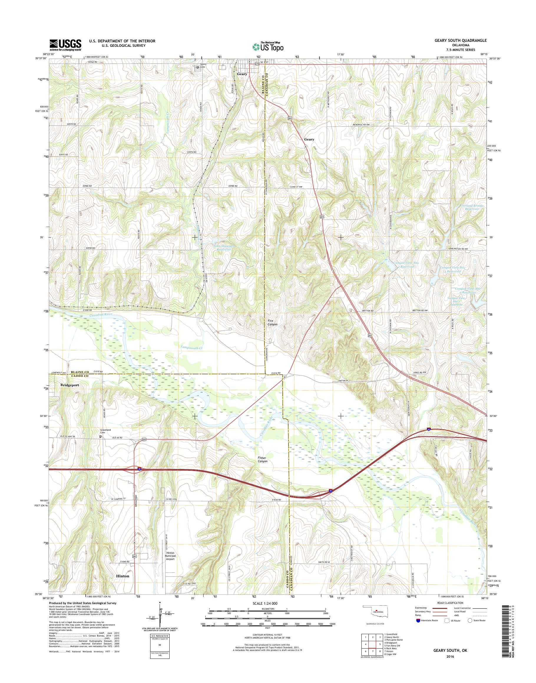 MyTopo Geary South, Oklahoma USGS Quad Topo Map