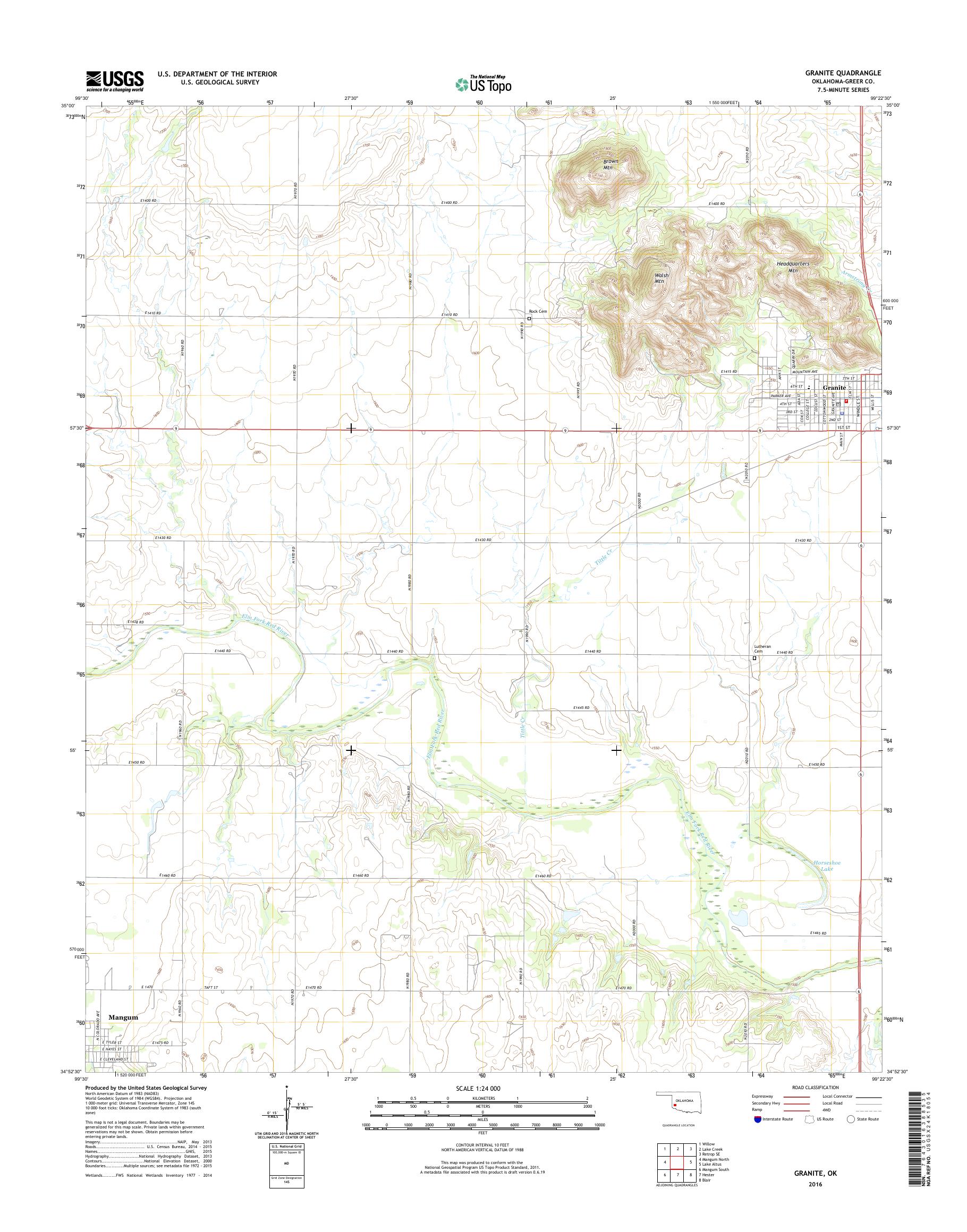 MyTopo Granite, Oklahoma USGS Quad Topo Map