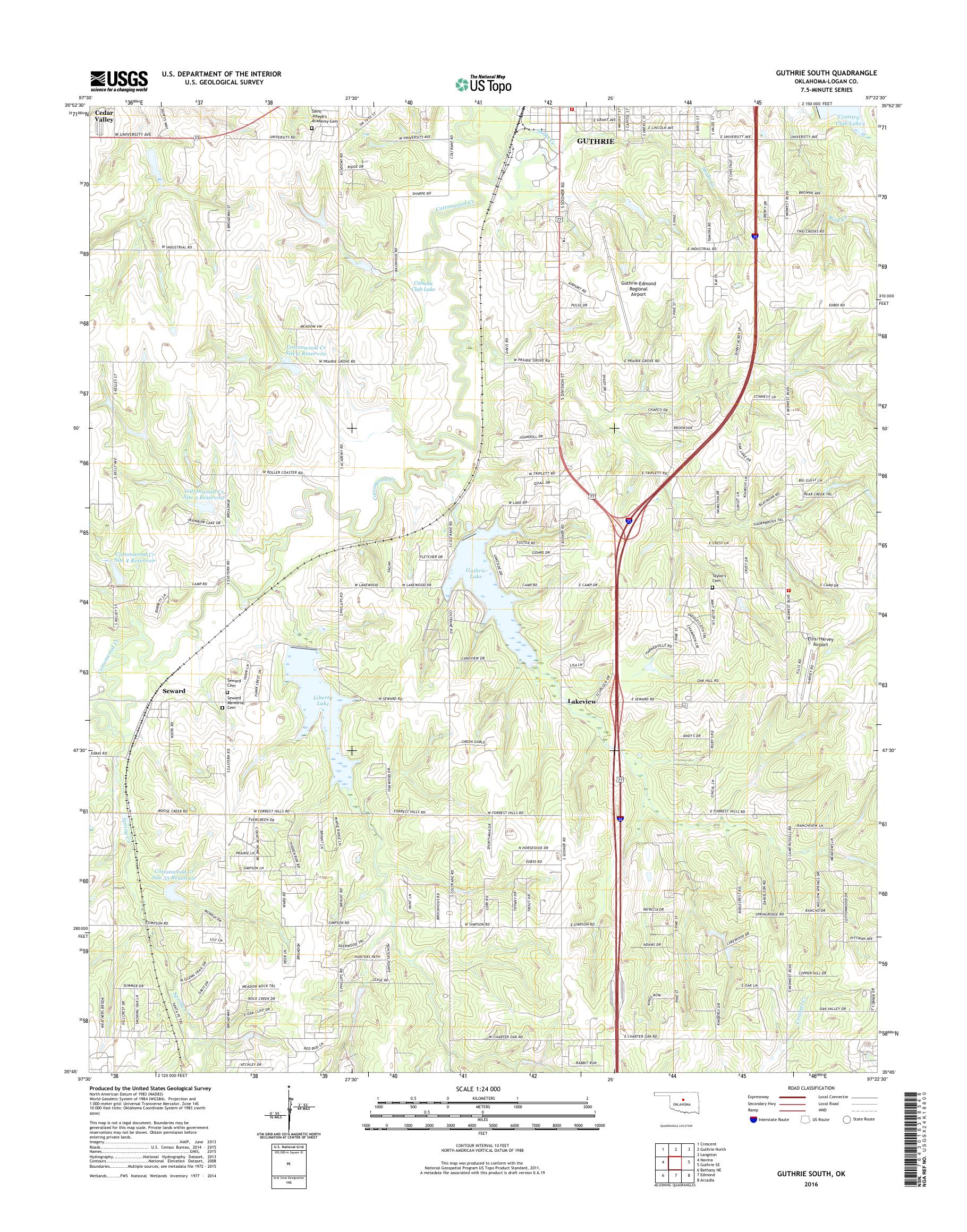 MyTopo Guthrie South, Oklahoma USGS Quad Topo Map