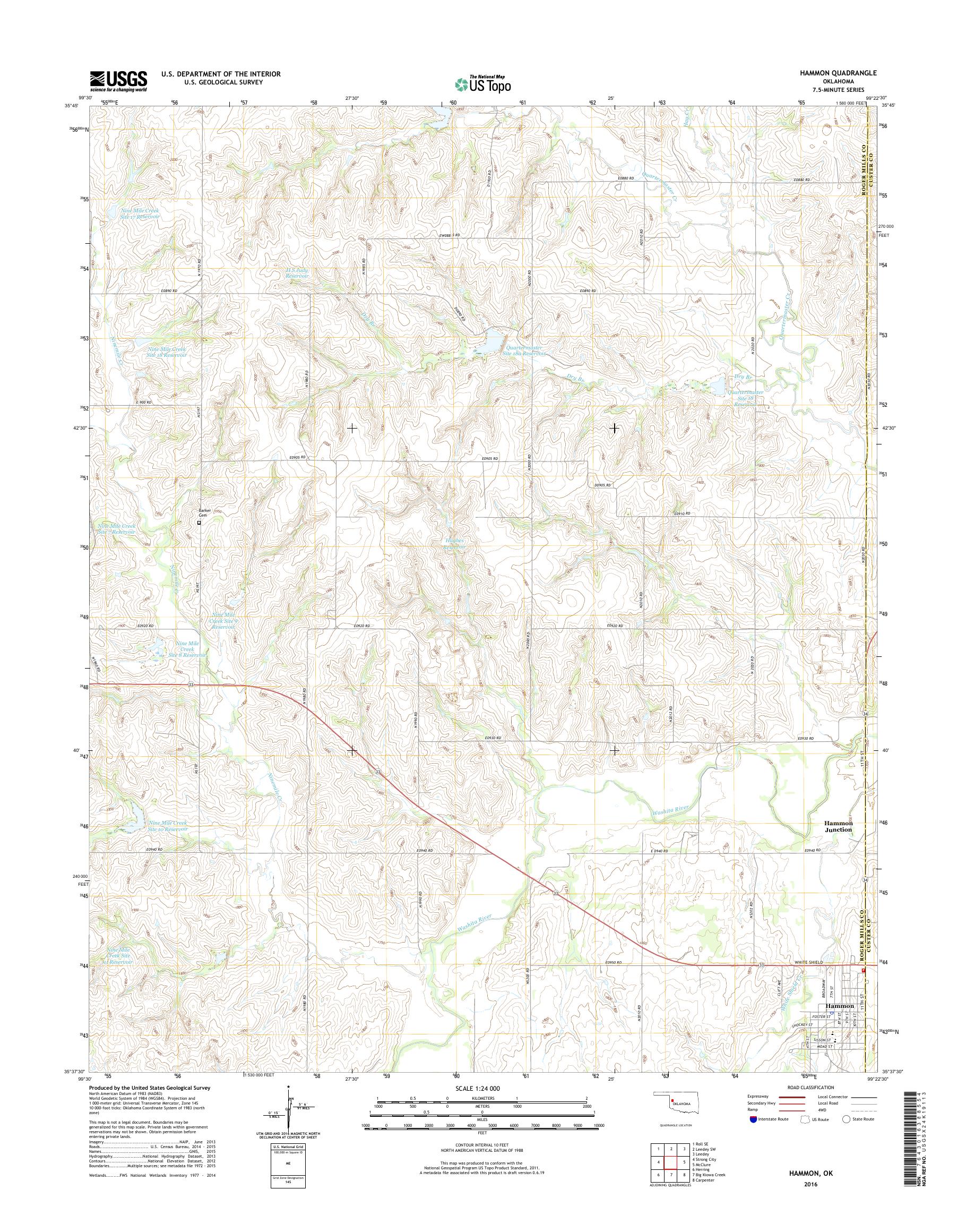 MyTopo Hammon, Oklahoma USGS Quad Topo Map