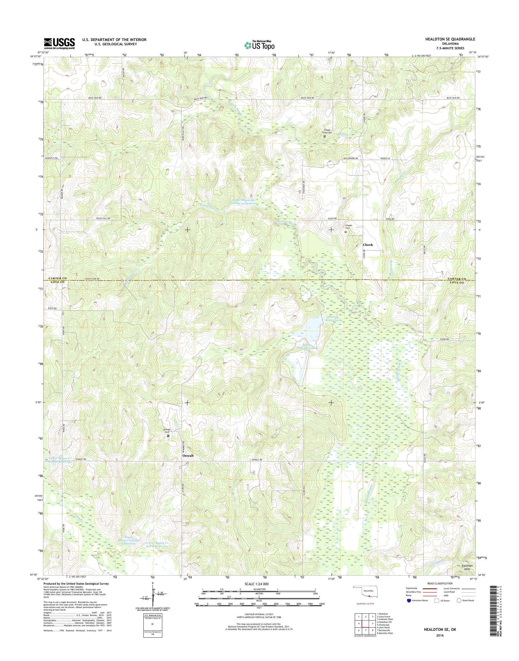 MyTopo Healdton SE, Oklahoma USGS Quad Topo Map