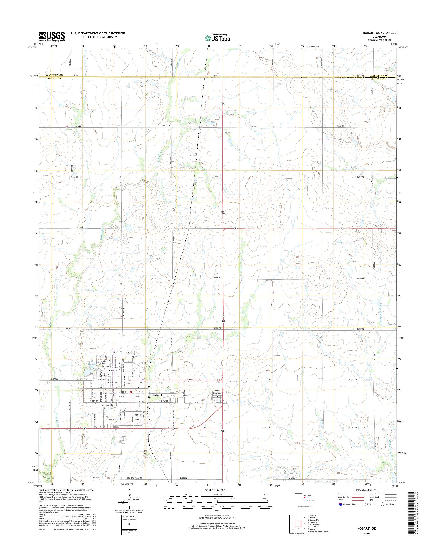 MyTopo Hobart, Oklahoma USGS Quad Topo Map
