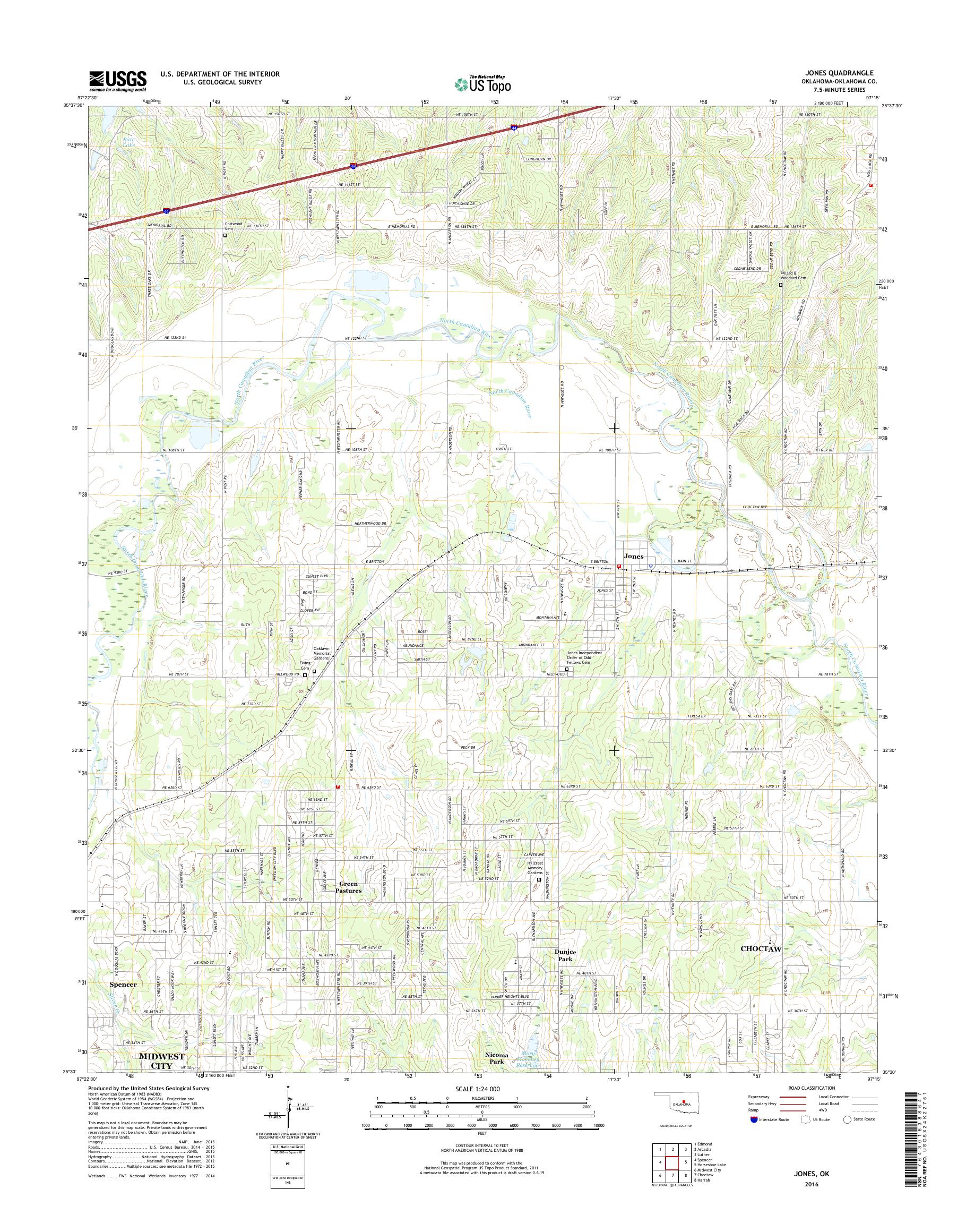 MyTopo Jones, Oklahoma USGS Quad Topo Map