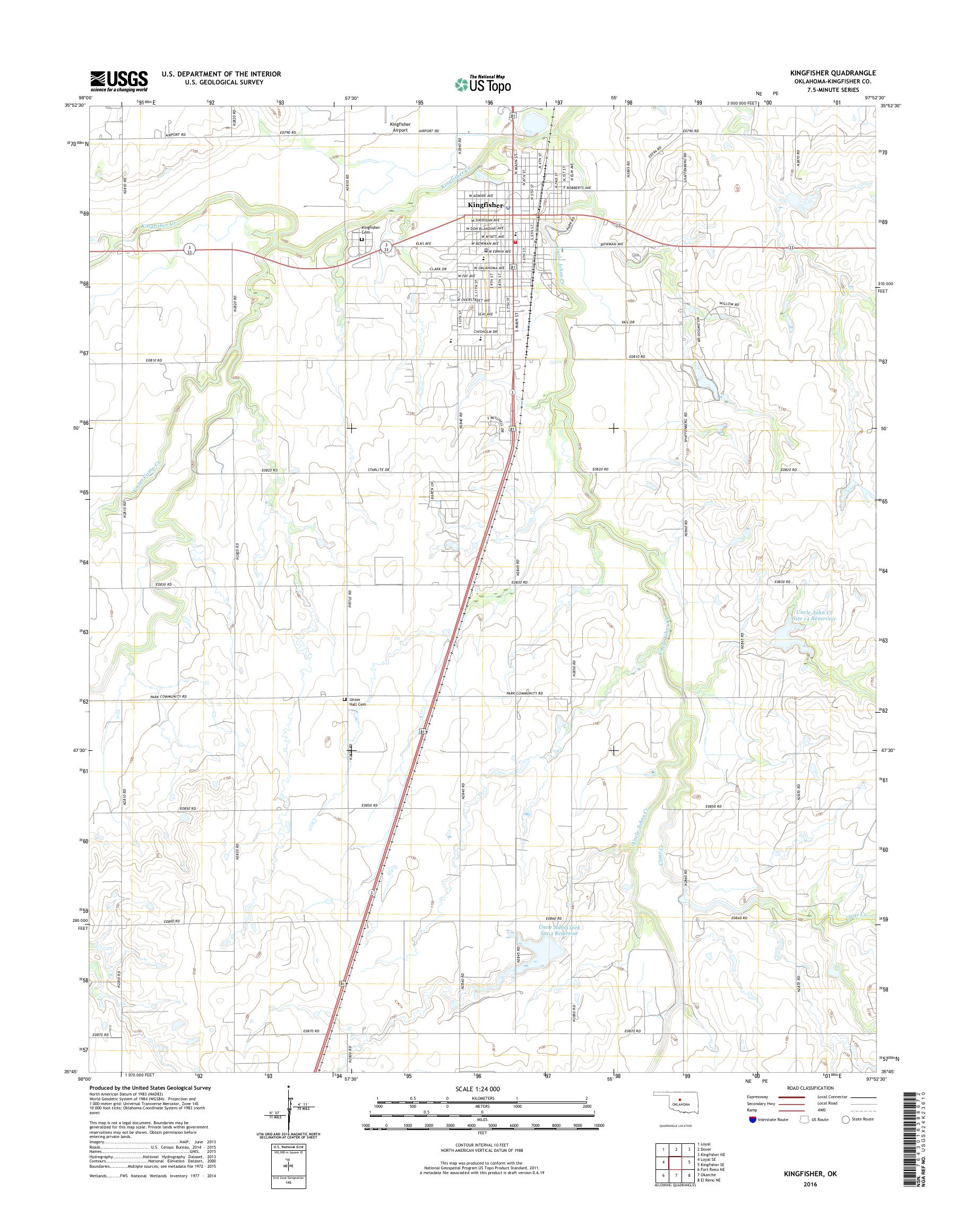 MyTopo Kingfisher, Oklahoma USGS Quad Topo Map