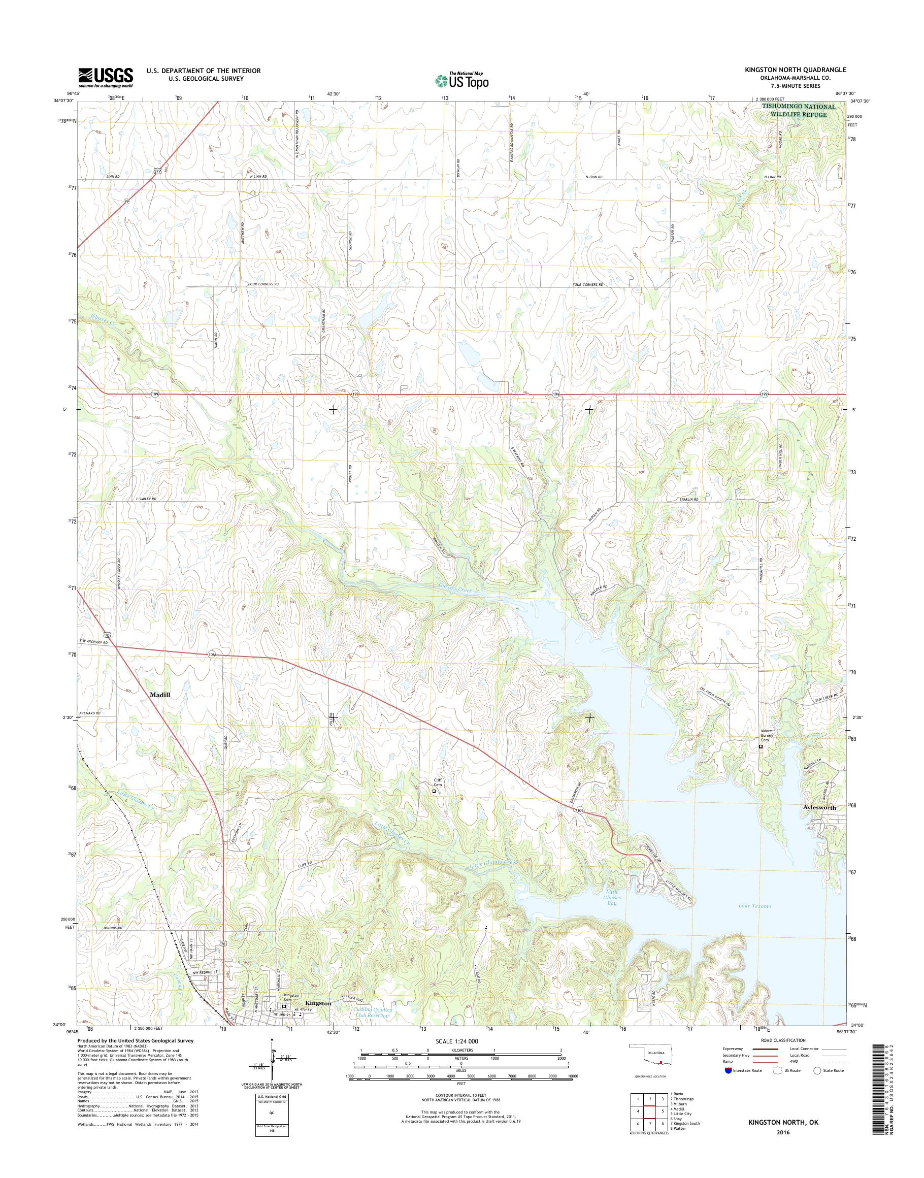 MyTopo Kingston North, Oklahoma USGS Quad Topo Map