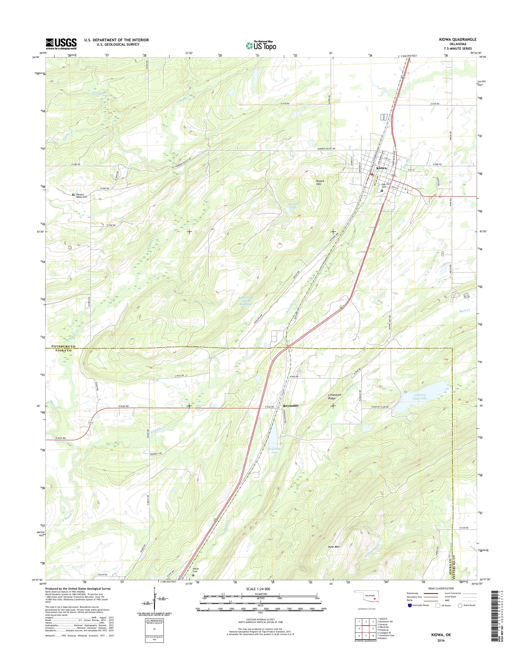 MyTopo Kiowa, Oklahoma USGS Quad Topo Map