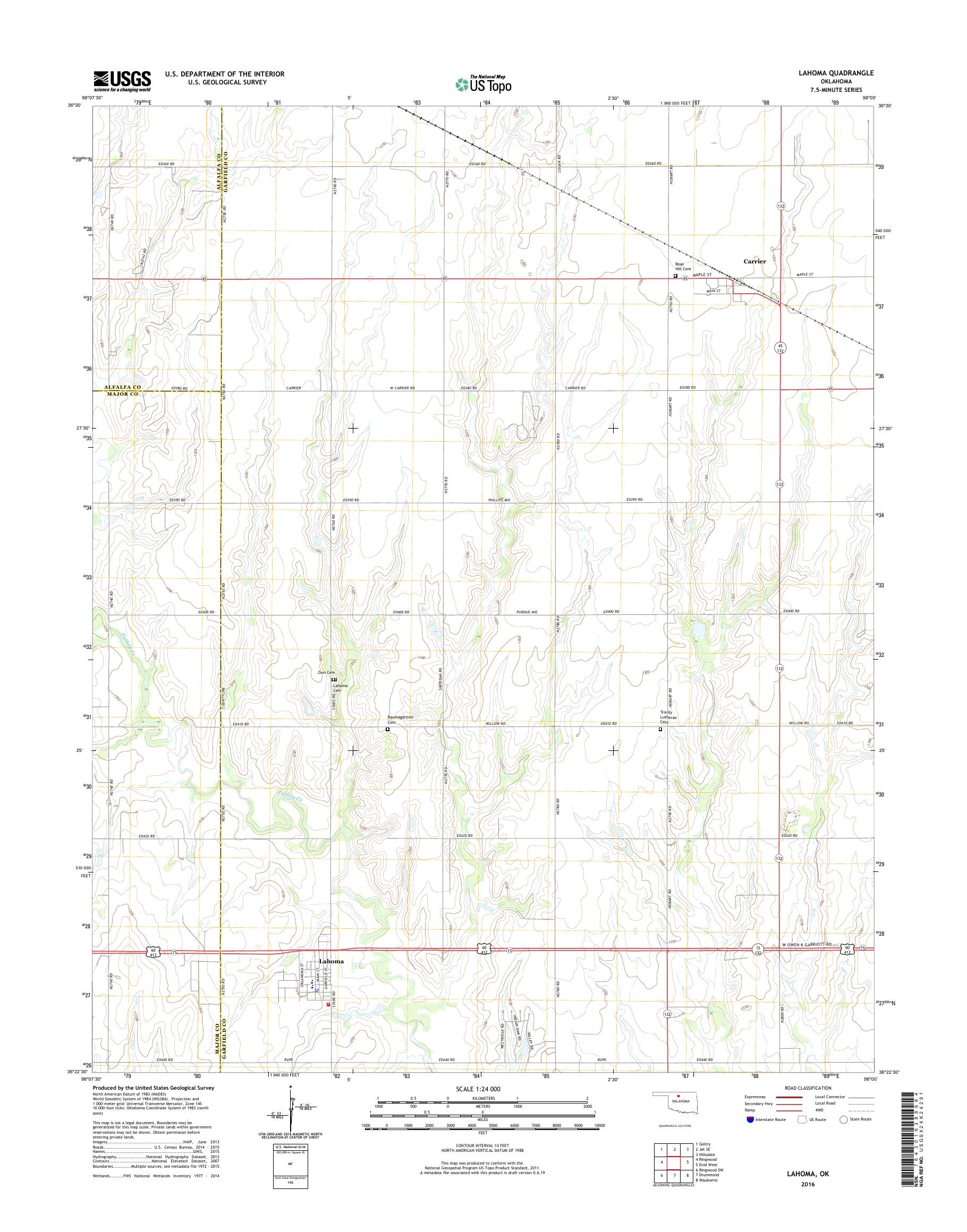 MyTopo Lahoma, Oklahoma USGS Quad Topo Map