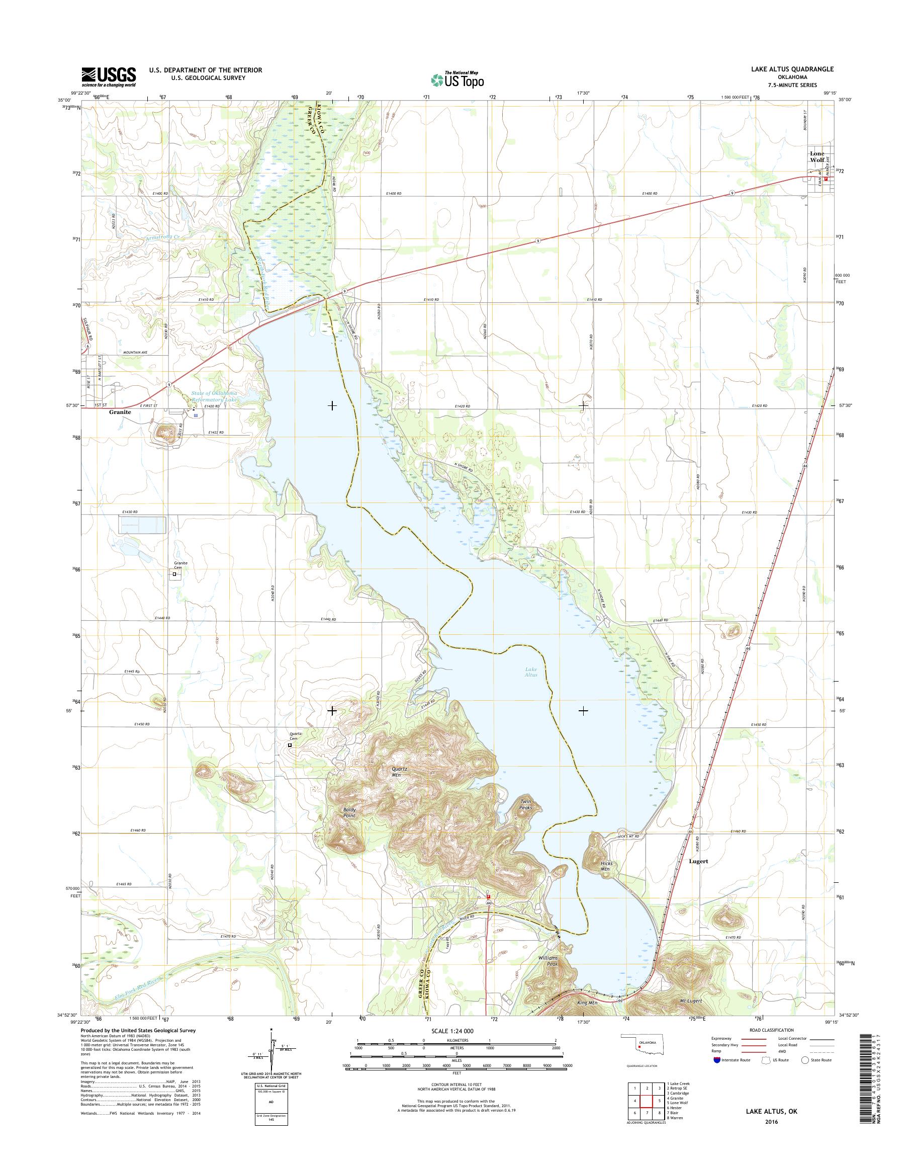 MyTopo Lake Altus, Oklahoma USGS Quad Topo Map