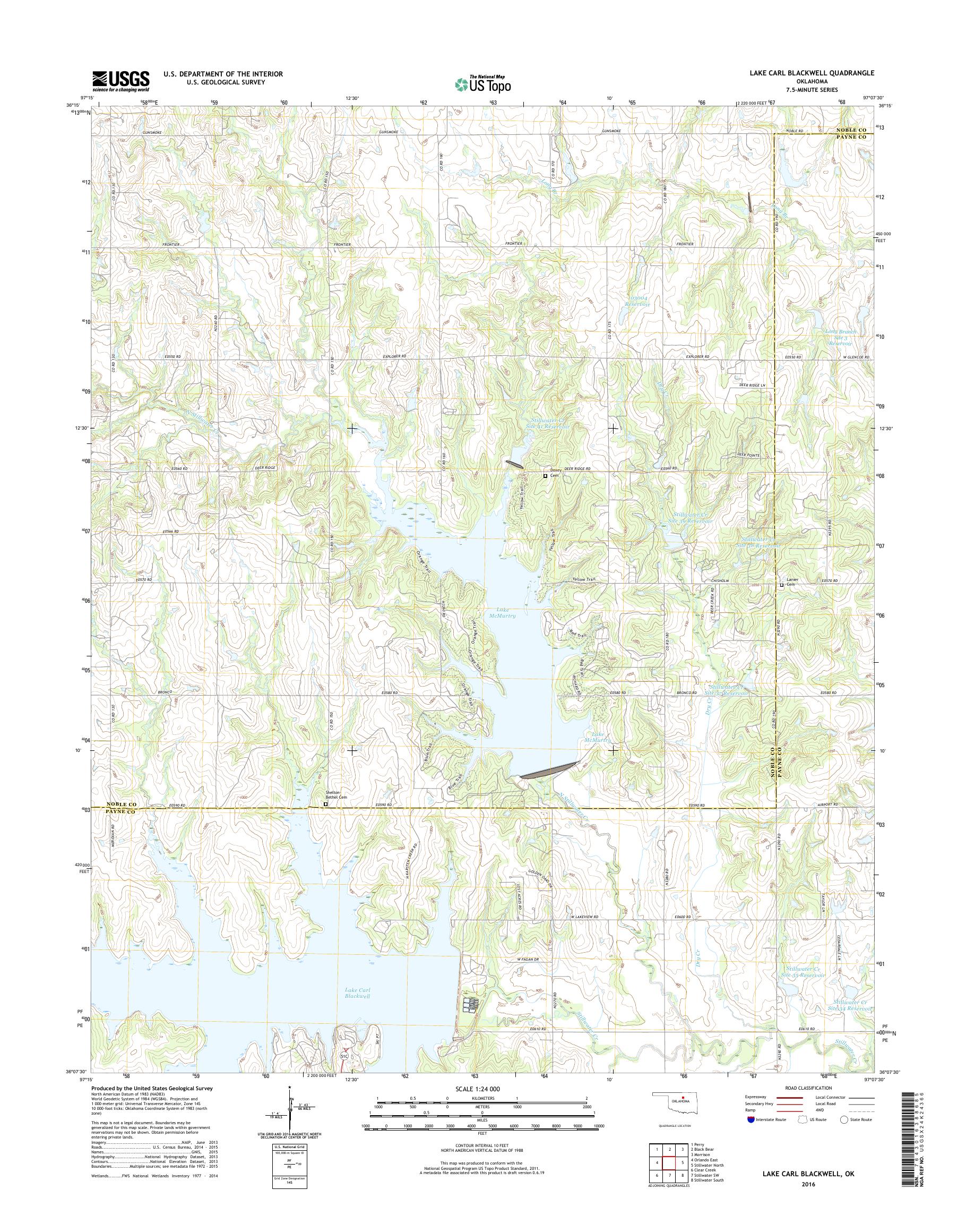 MyTopo Lake Carl Blackwell, Oklahoma USGS Quad Topo Map