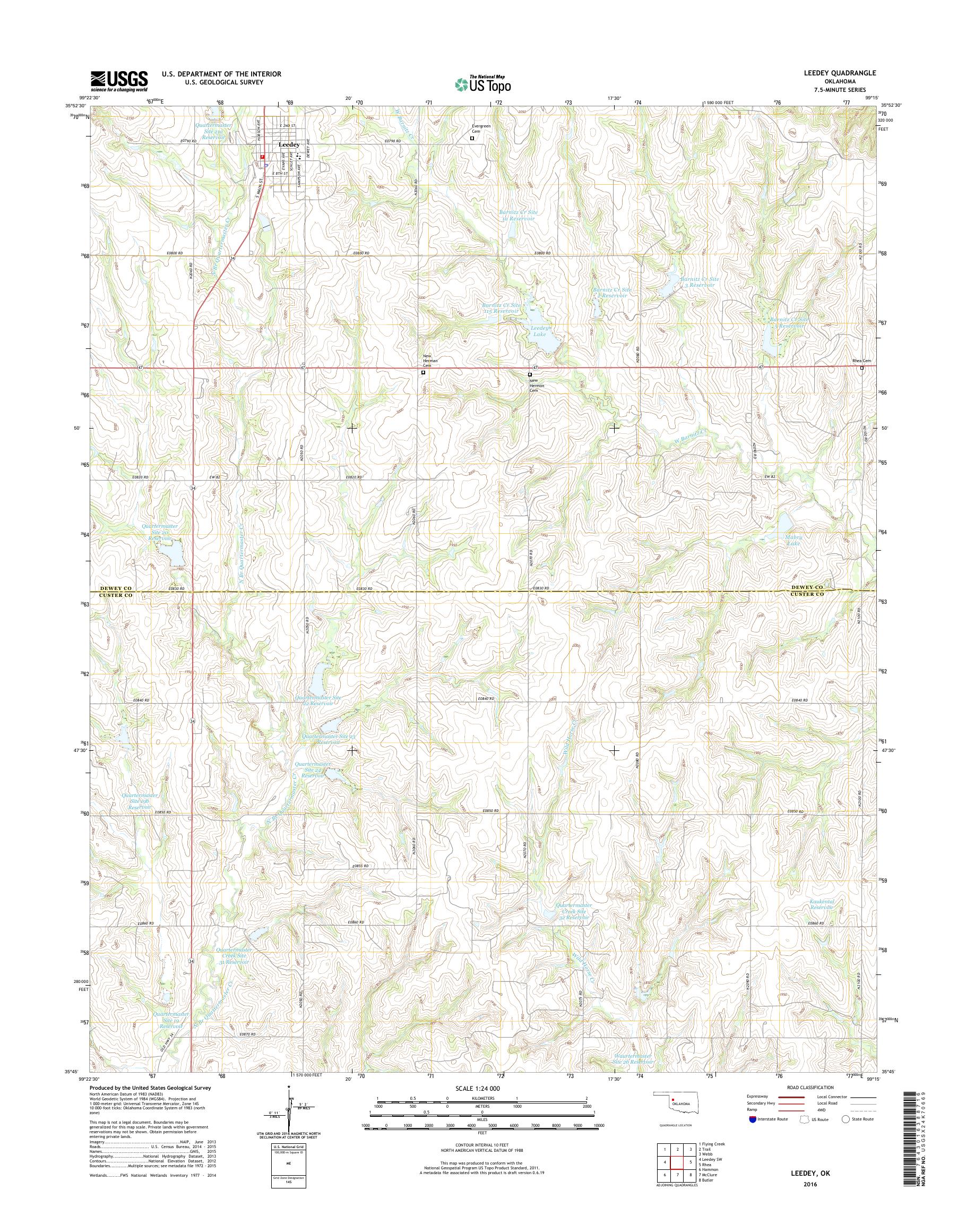 MyTopo Leedey, Oklahoma USGS Quad Topo Map