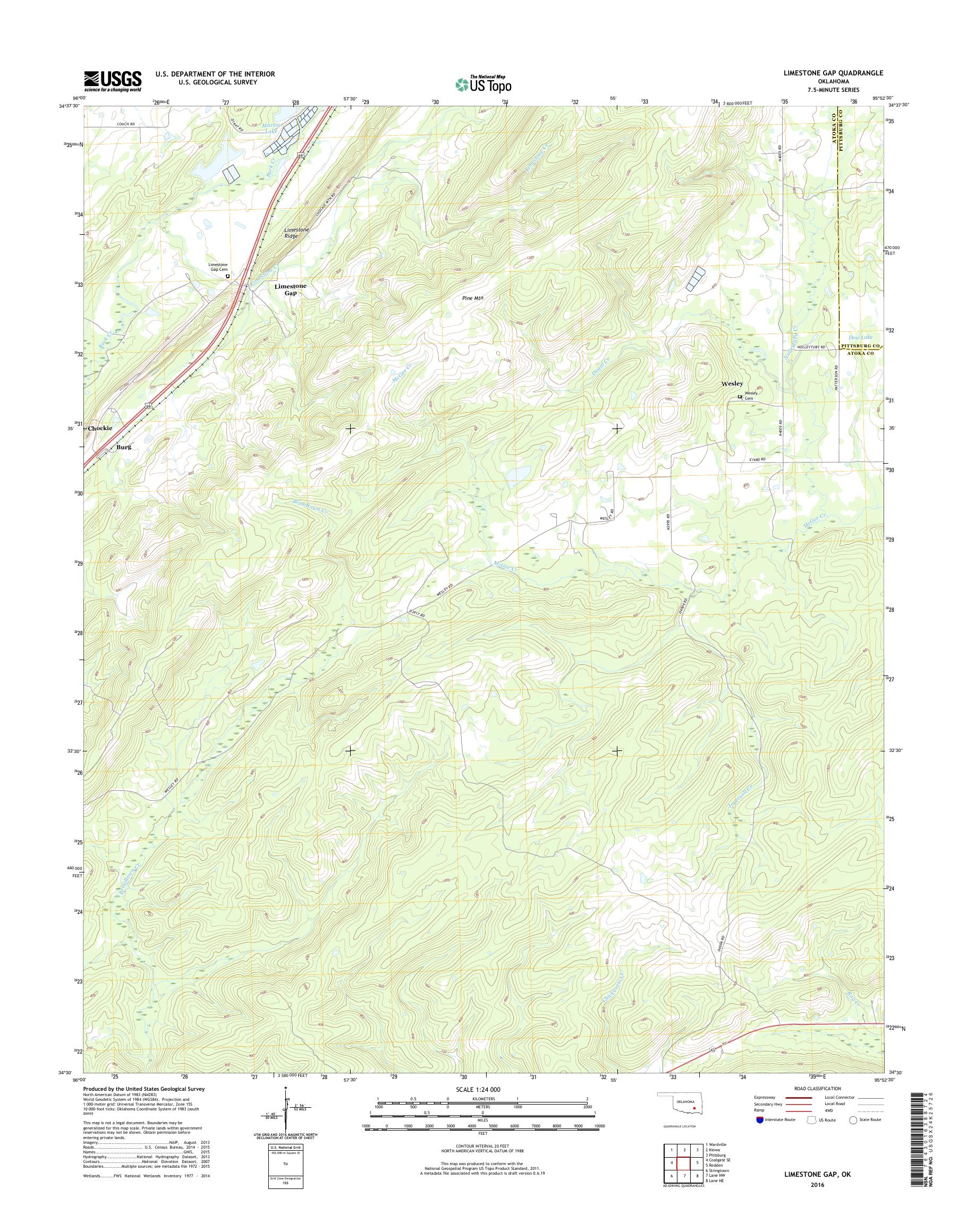 MyTopo Limestone Gap, Oklahoma USGS Quad Topo Map