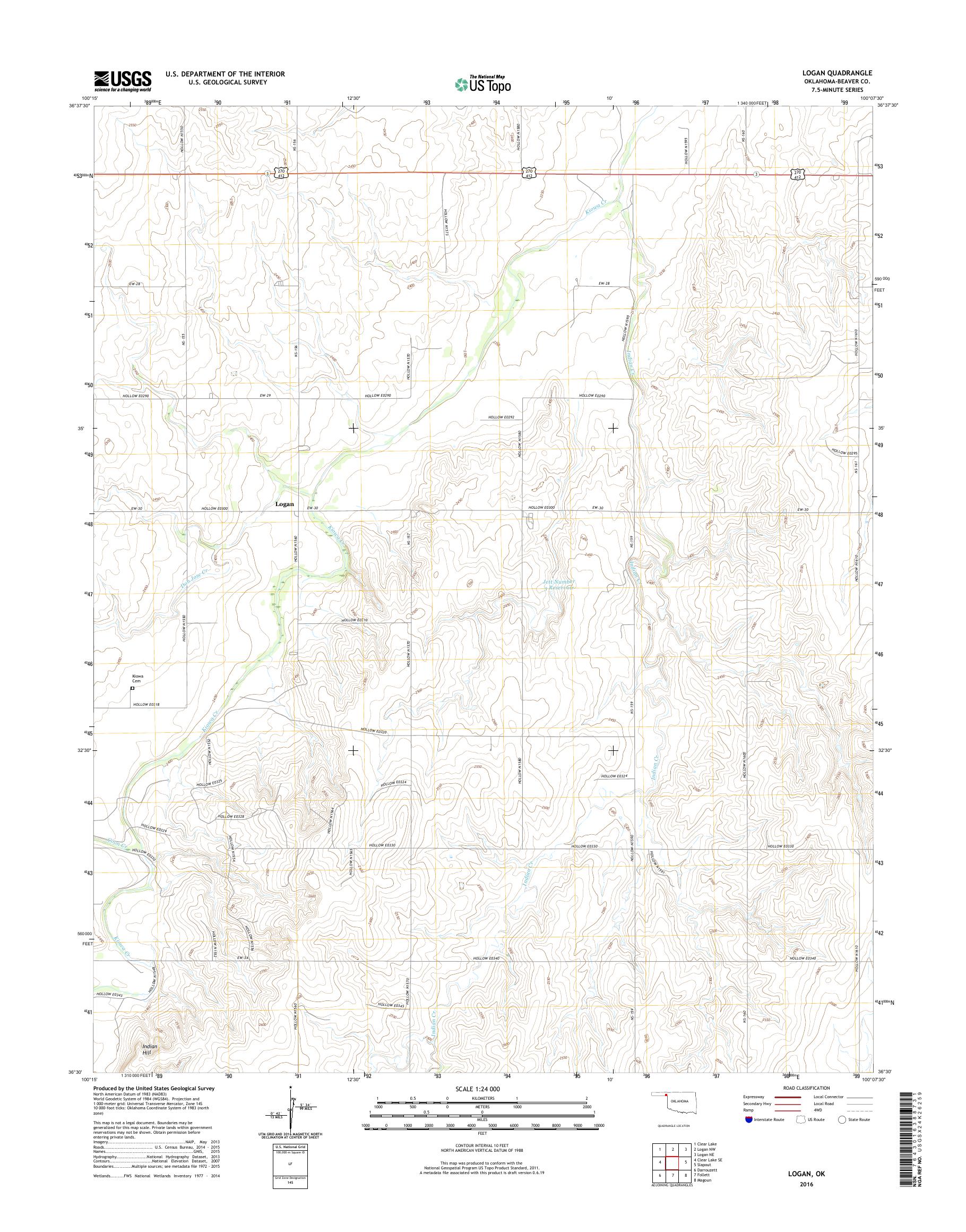 MyTopo Logan, Oklahoma USGS Quad Topo Map