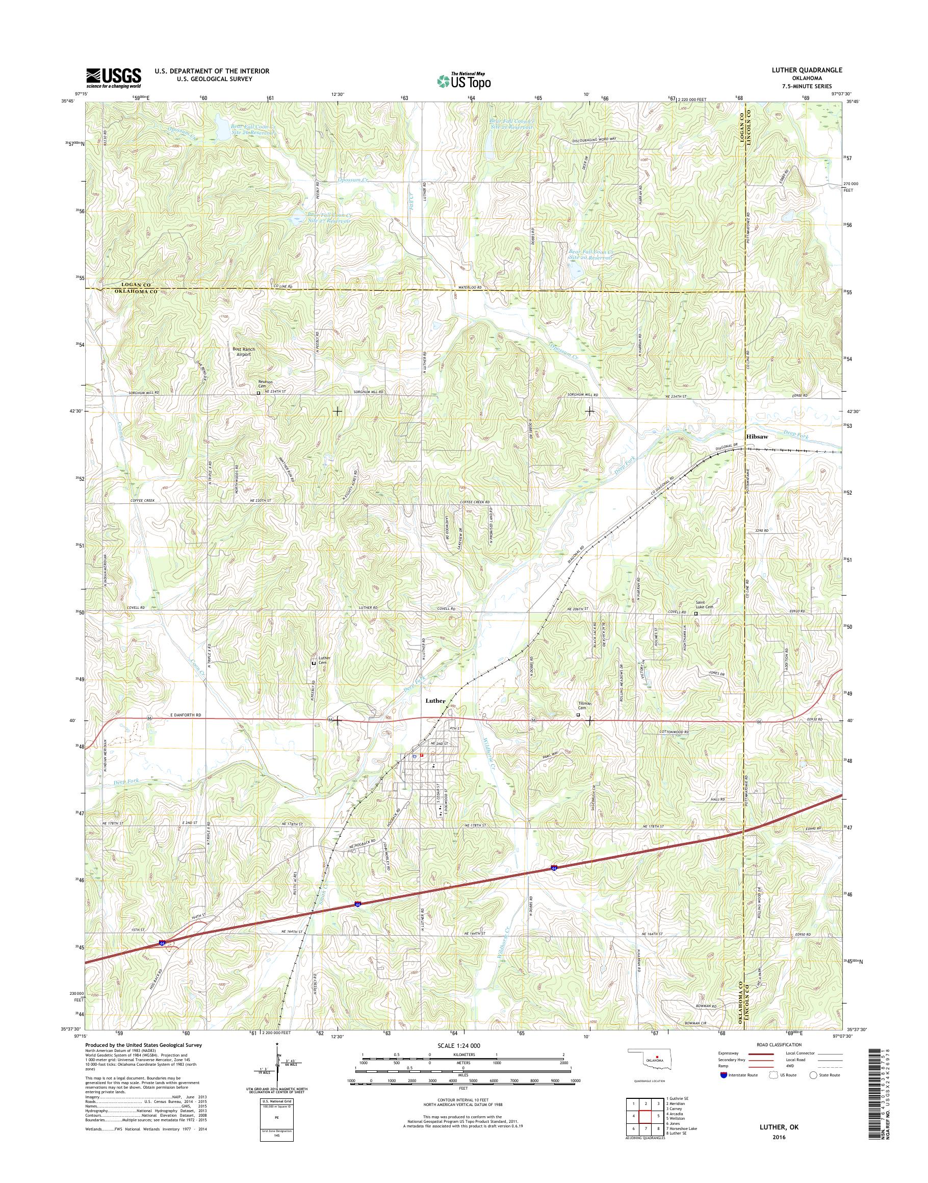 MyTopo Luther, Oklahoma USGS Quad Topo Map