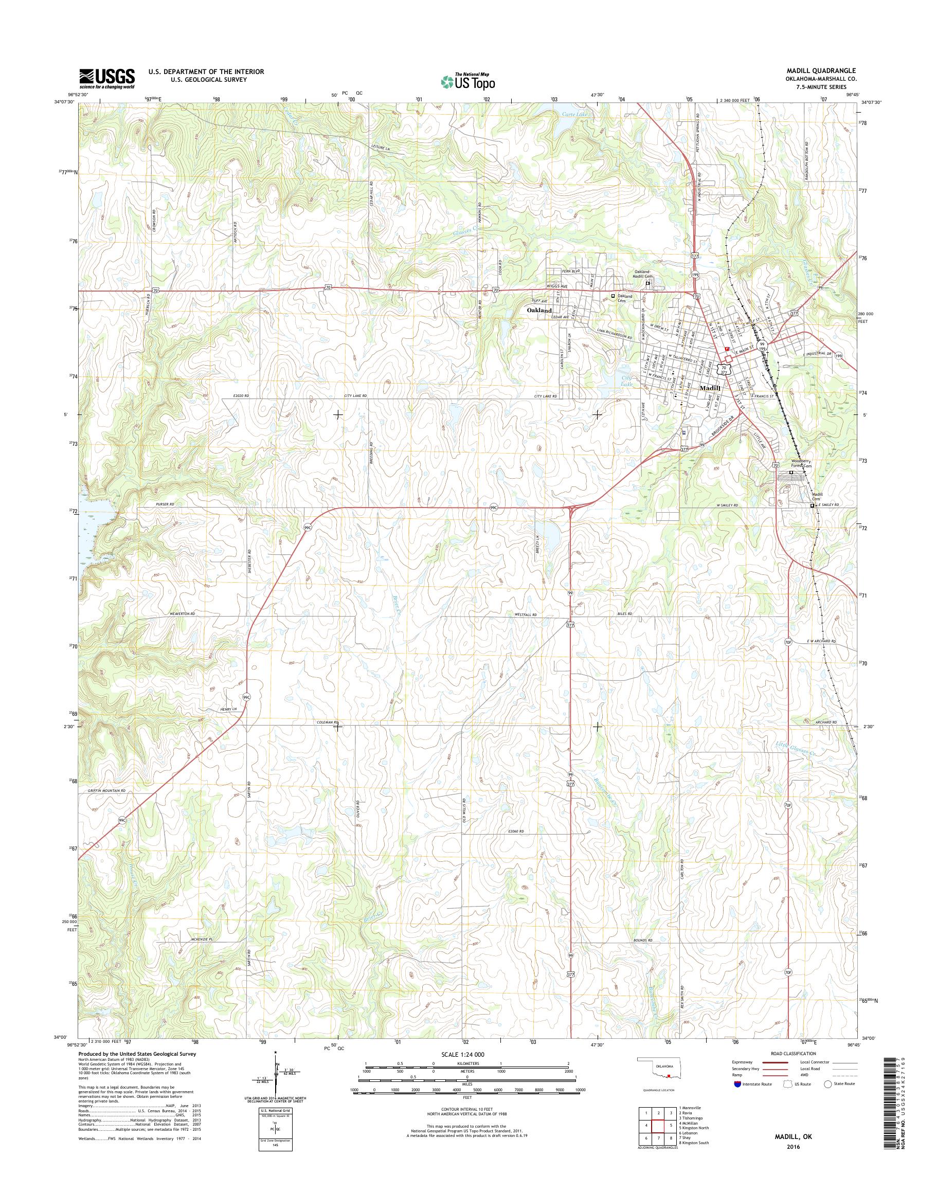 MyTopo Madill, Oklahoma USGS Quad Topo Map