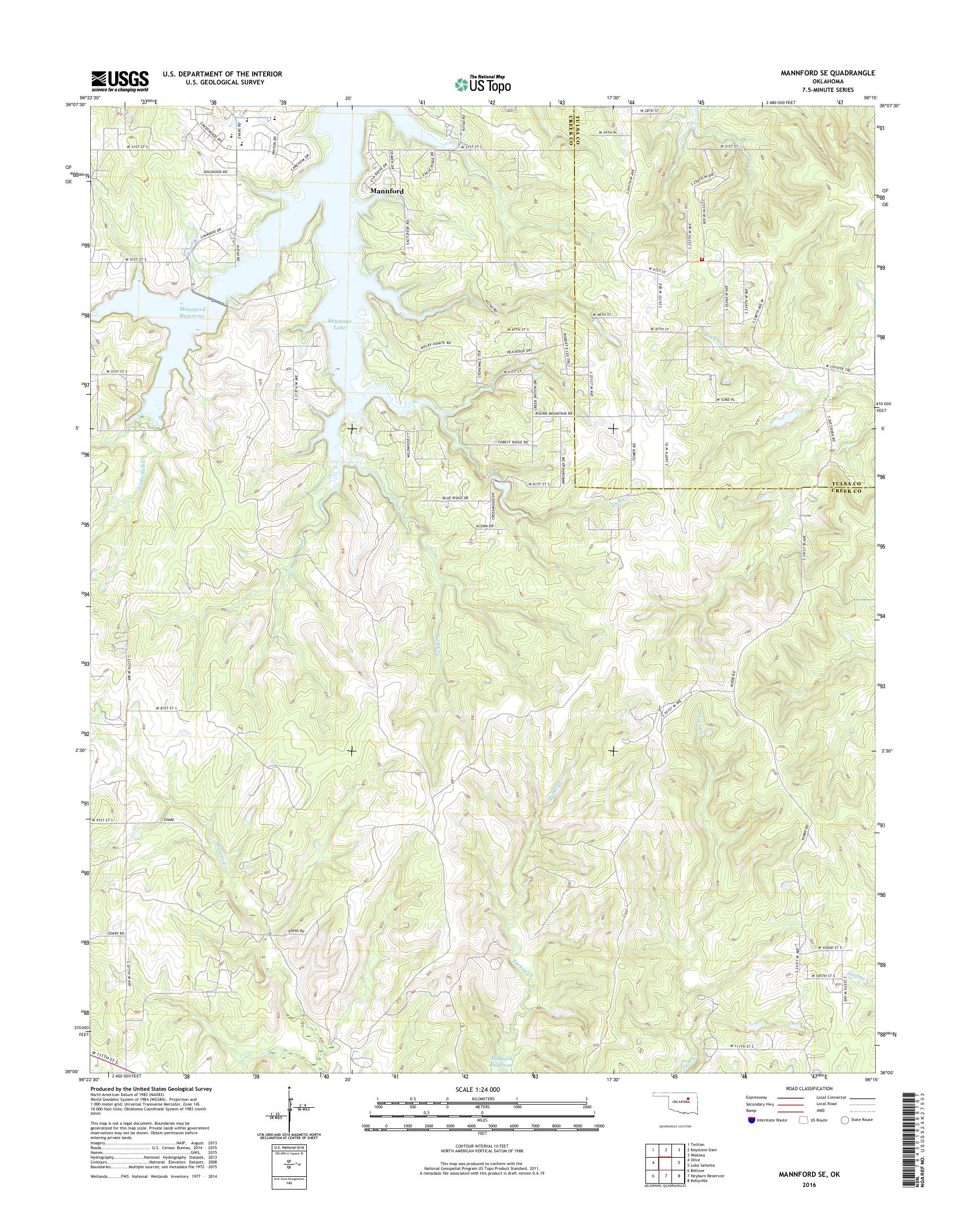 MyTopo Mannford SE, Oklahoma USGS Quad Topo Map