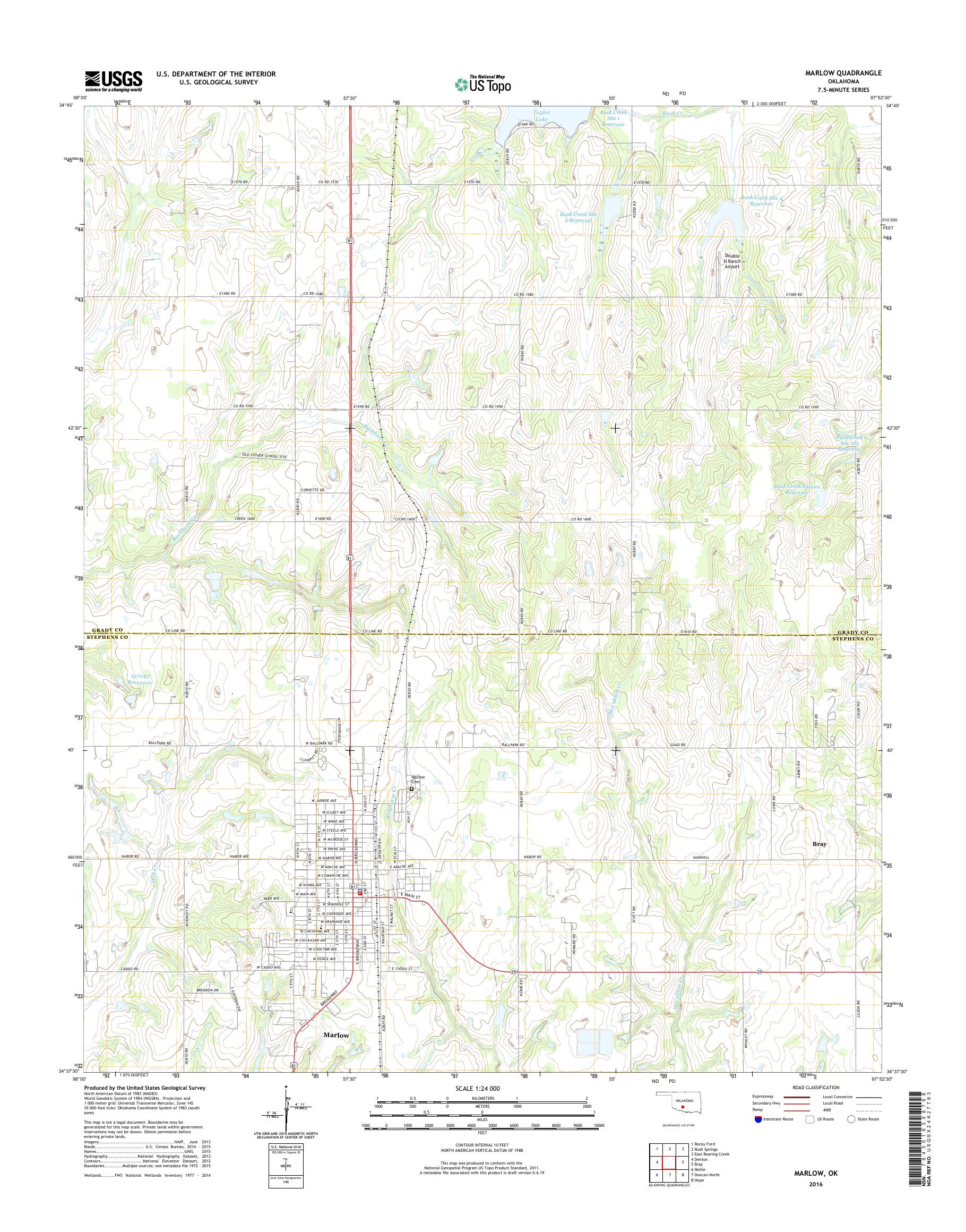 MyTopo Marlow, Oklahoma USGS Quad Topo Map