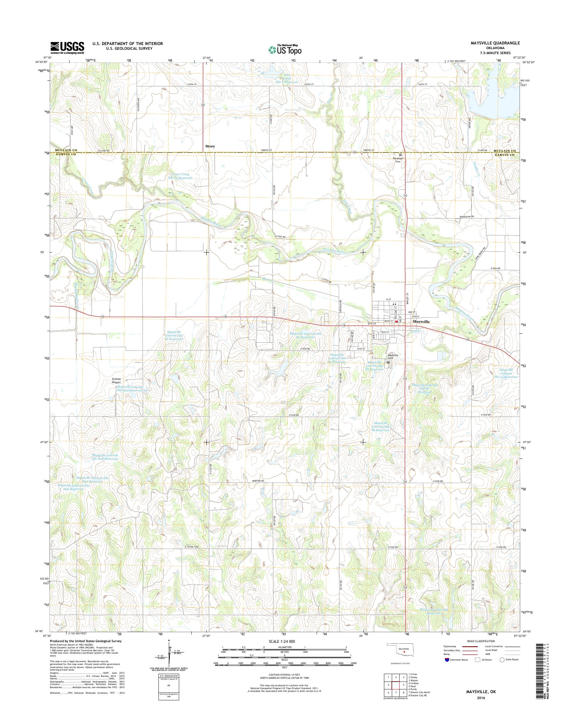 MyTopo Maysville, Oklahoma USGS Quad Topo Map