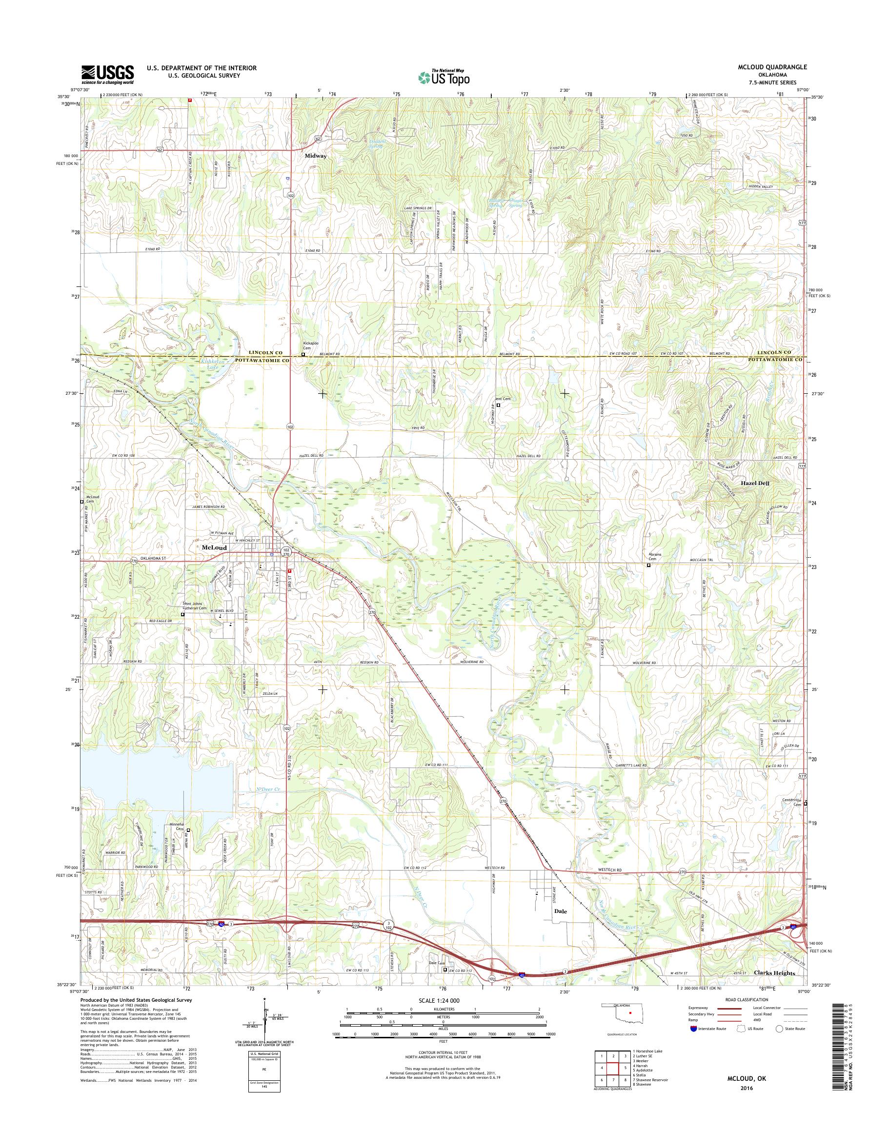 MyTopo McLoud, Oklahoma USGS Quad Topo Map