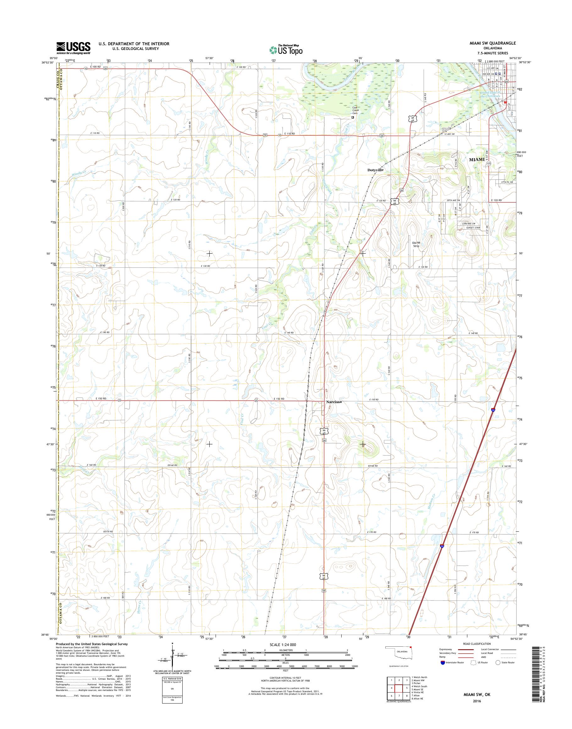 MyTopo Miami SW, Oklahoma USGS Quad Topo Map