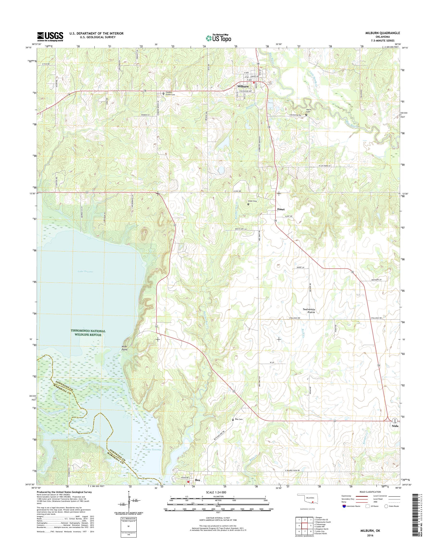 MyTopo Milburn, Oklahoma USGS Quad Topo Map