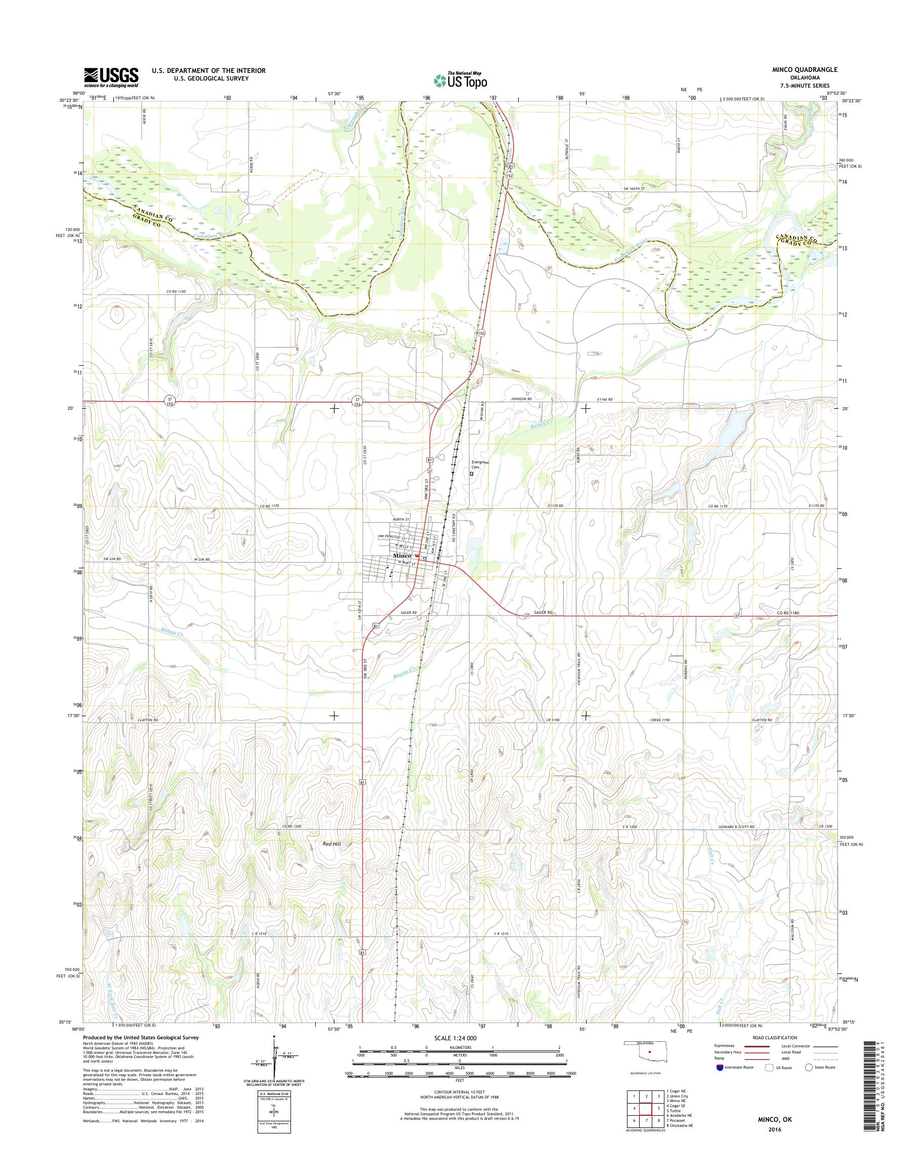 MyTopo Minco, Oklahoma USGS Quad Topo Map