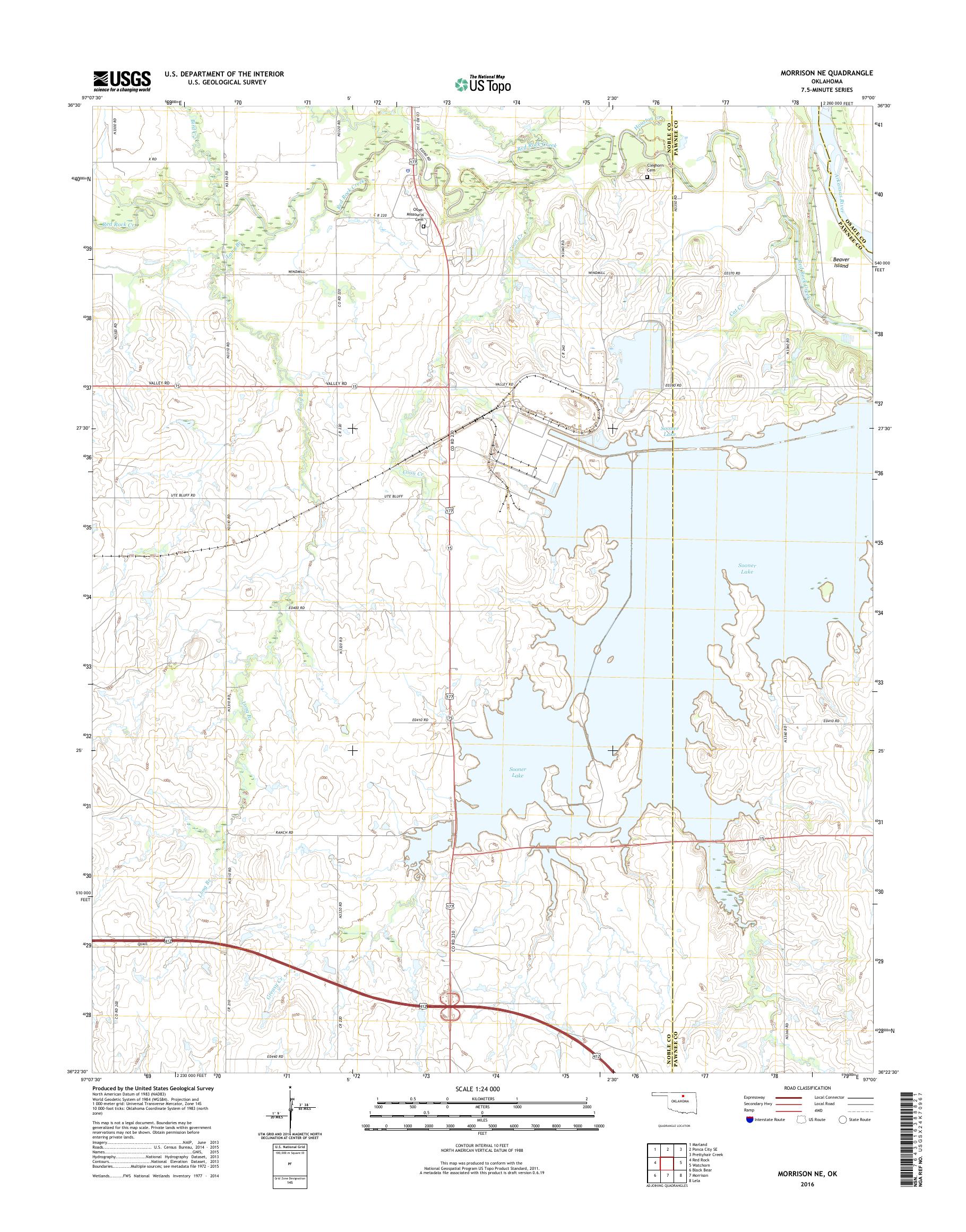 MyTopo Morrison NE, Oklahoma USGS Quad Topo Map