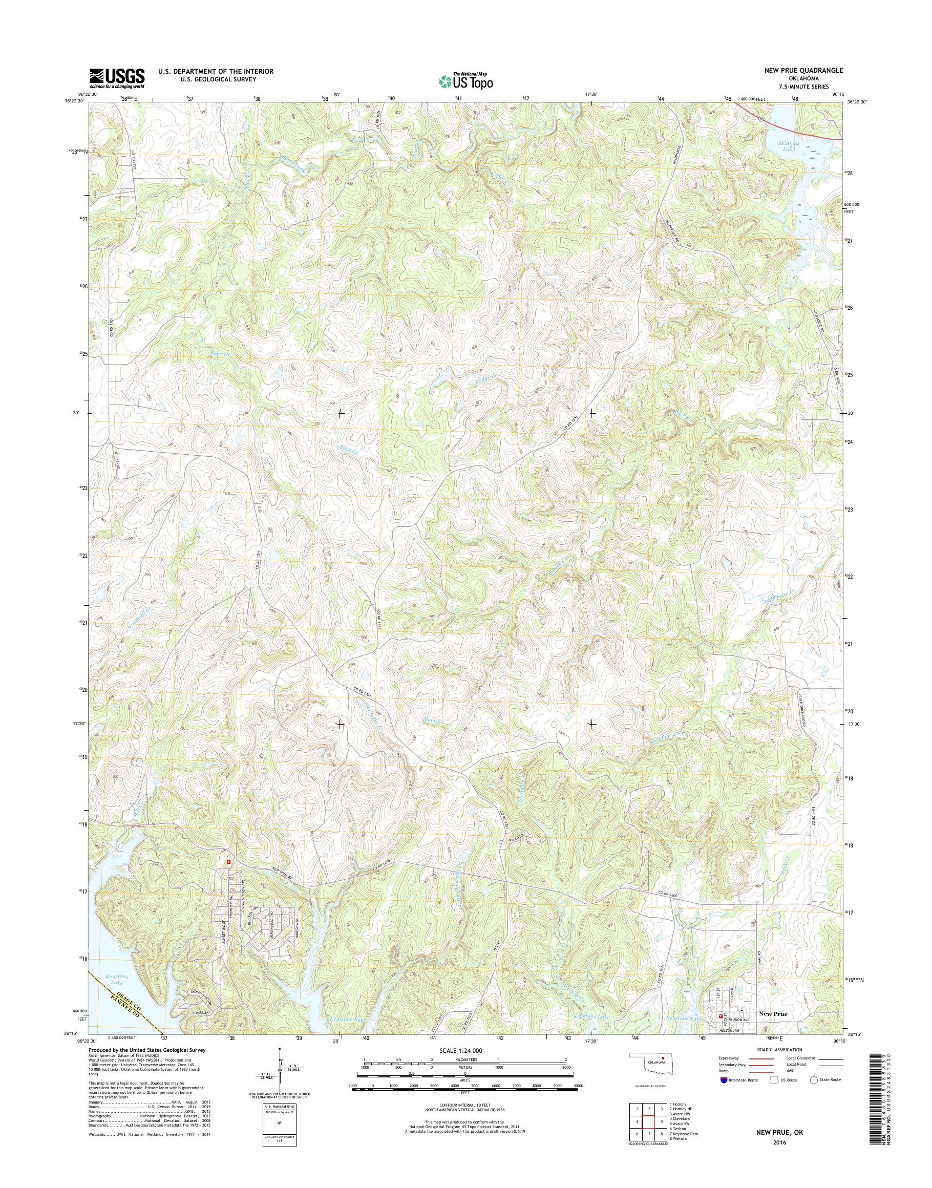 MyTopo New Prue, Oklahoma USGS Quad Topo Map